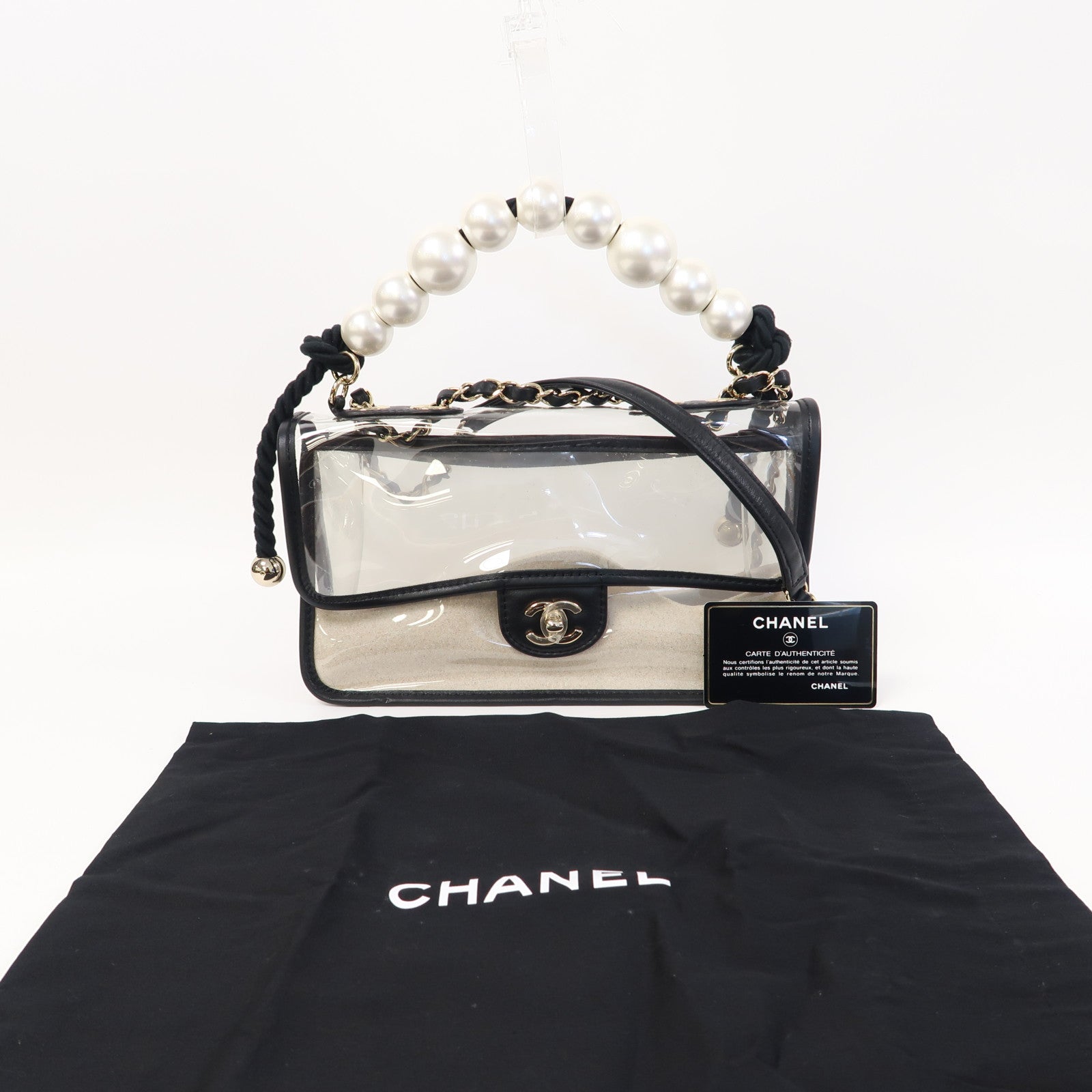 CHANEL PVC 2 Way Shoulder金扣手挽肩背兩用袋透明/黑色/白色