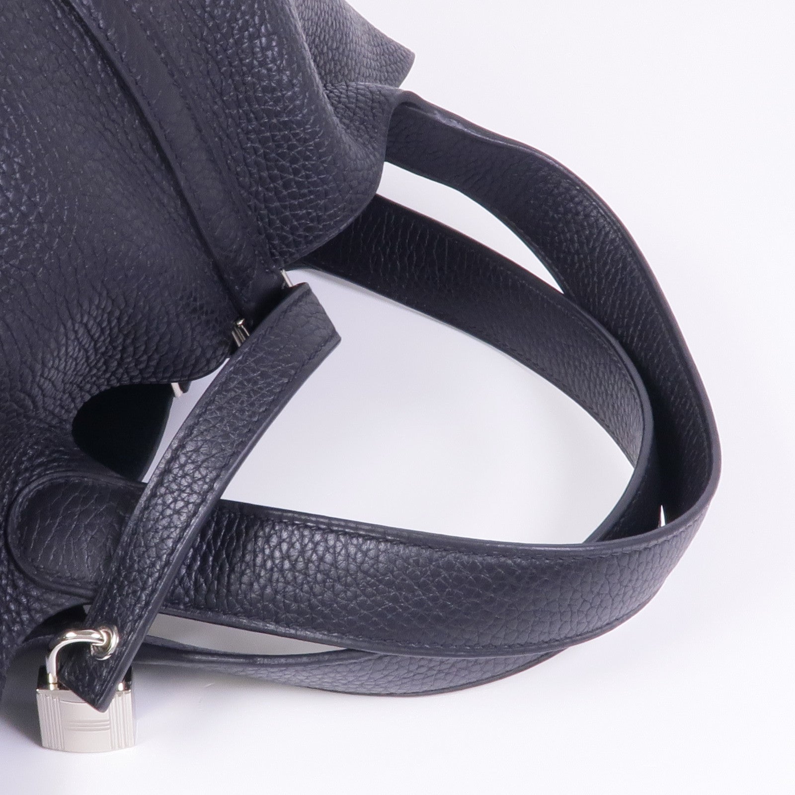 HERMES Clemence皮革Picotin MM銀扣手挽袋89 Noir