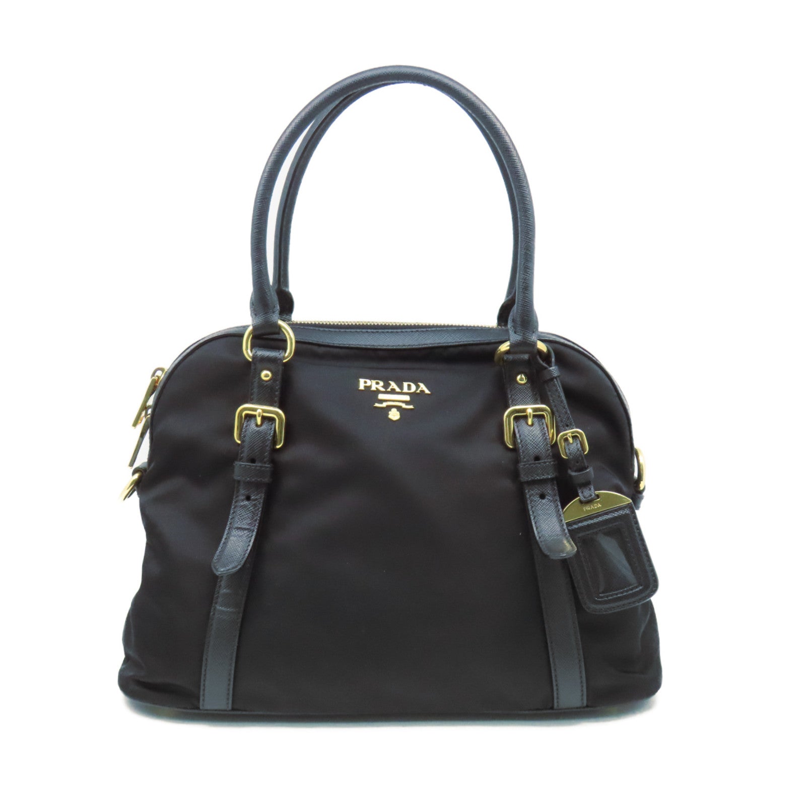 PRADA 【激減優惠】尼龍/Saffiano皮革Shoulder Bag金扣肩背袋黑色