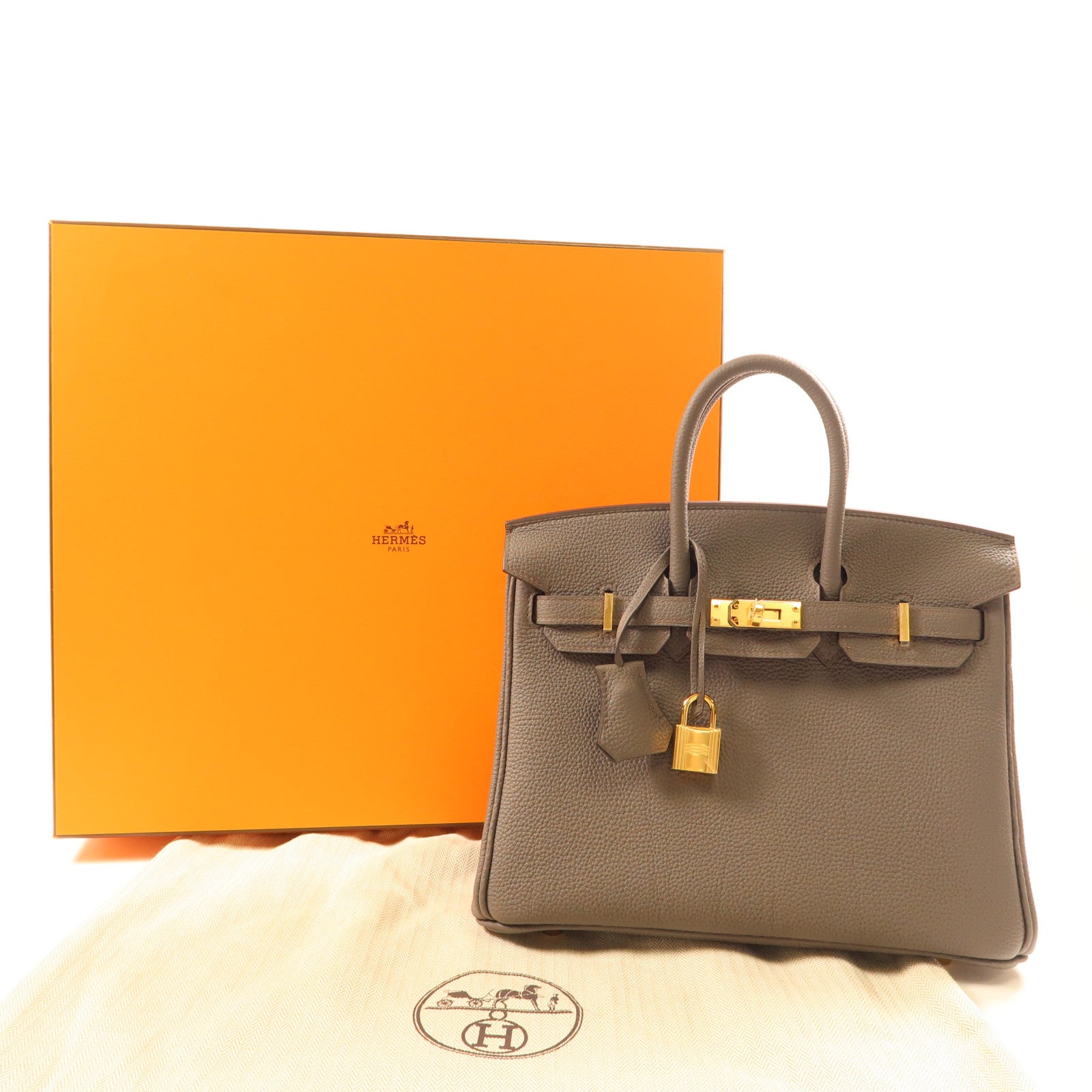 HERMES Togo皮革Birkin 25金扣手挽袋Gris Etain