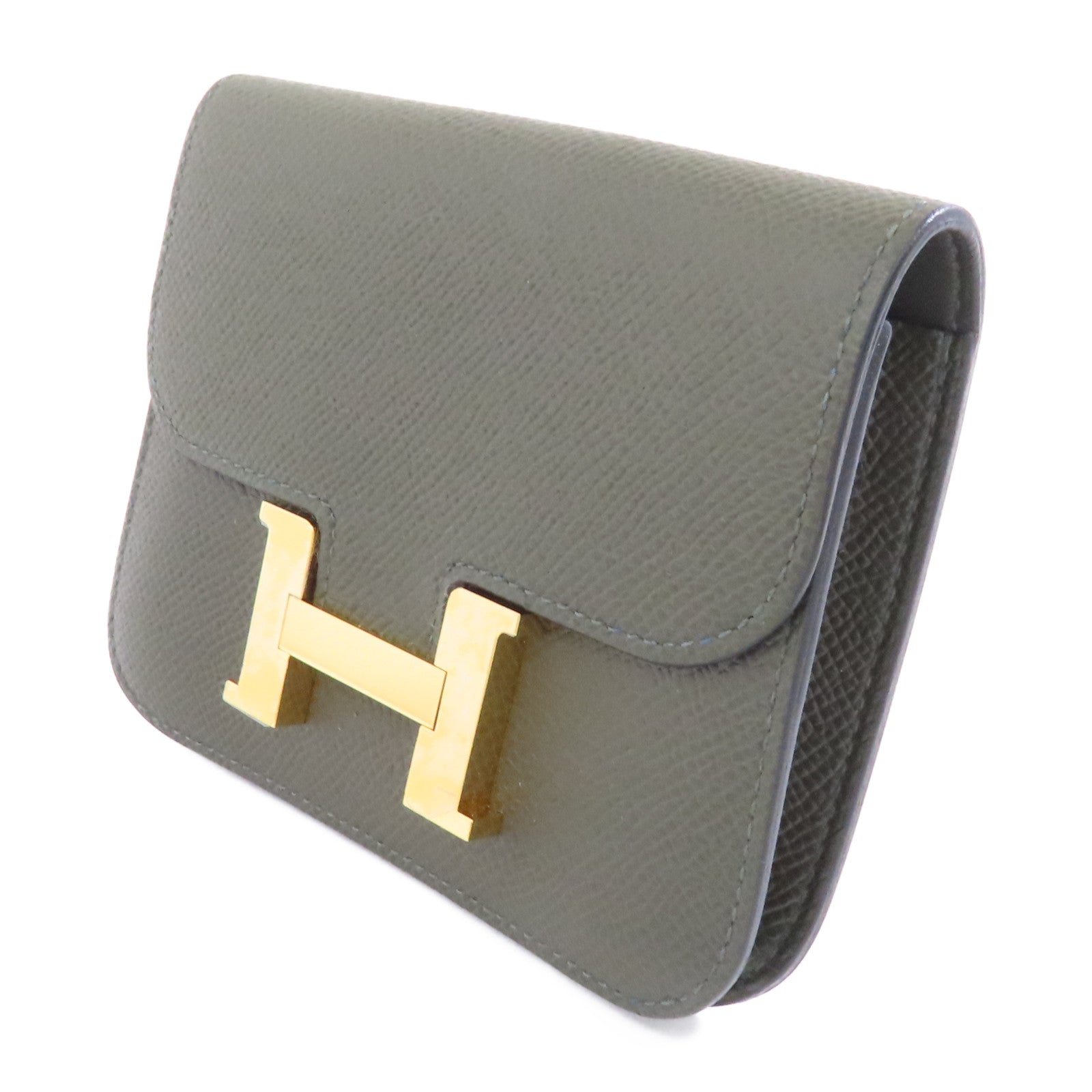 HERMES Epsom皮革Constance Slim錢包Vert Gris/深綠色