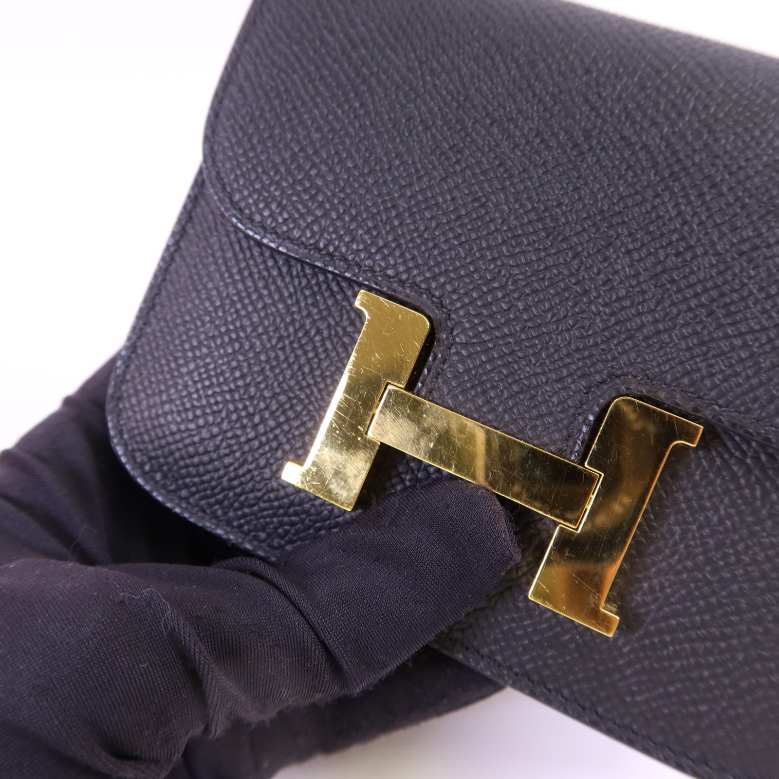 HERMES Epsom皮革Constance Slim金扣錢包Noir