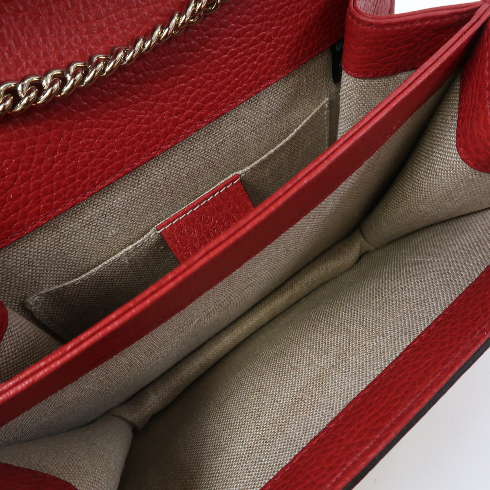 GUCCI 【激減優惠】牛皮皮革Interlocking G金扣鏈帶肩背袋紅色