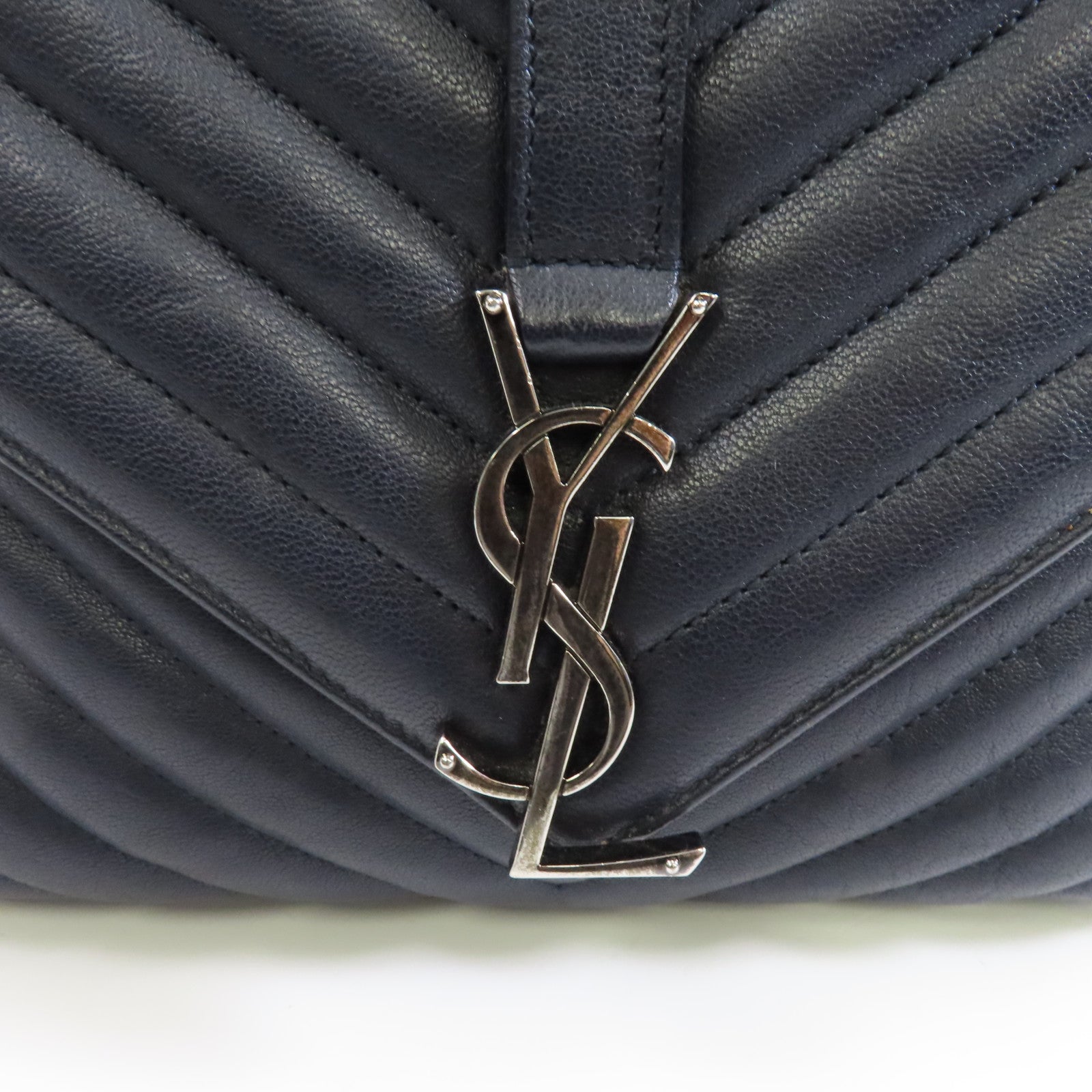 SAINT LAURENT 牛皮皮革2 Way Shoulder銀扣手挽肩背兩用袋深藍色