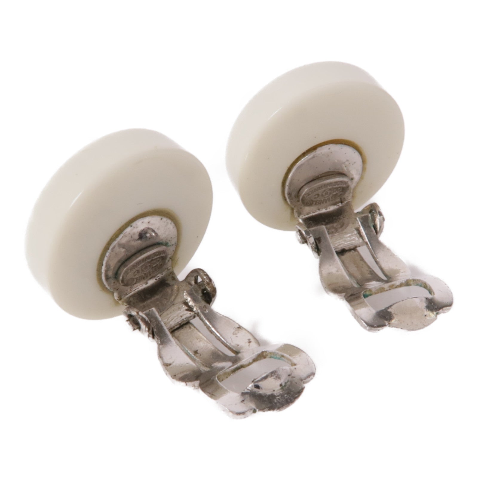 CHANEL CC Earrings PVC Metal White Black