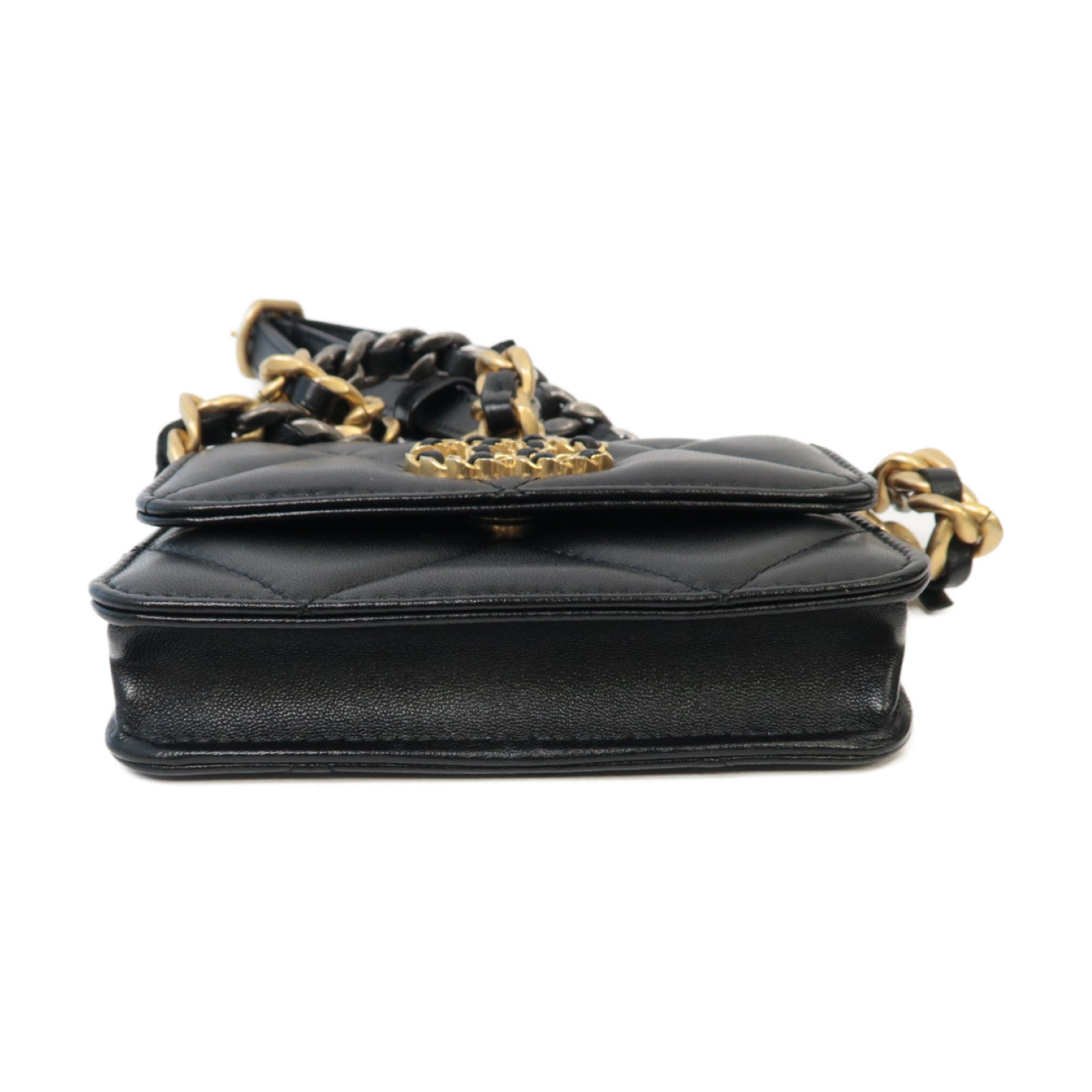 CHANEL 【激減優惠】菱格羊皮皮革Chain Shoulder金扣/銀扣鏈帶肩背袋黑色