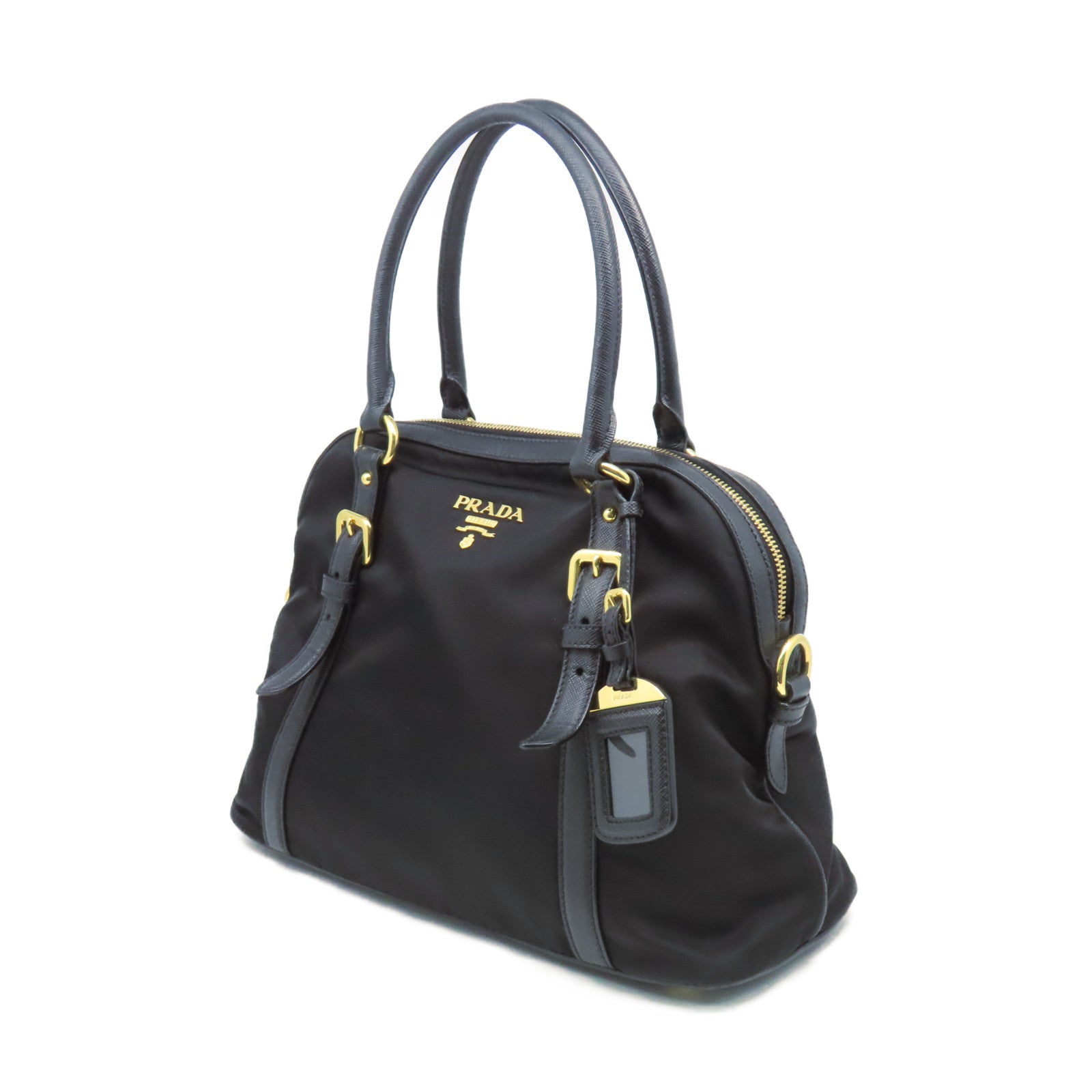 PRADA 【激減優惠】尼龍/Saffiano皮革Shoulder Bag金扣肩背袋黑色