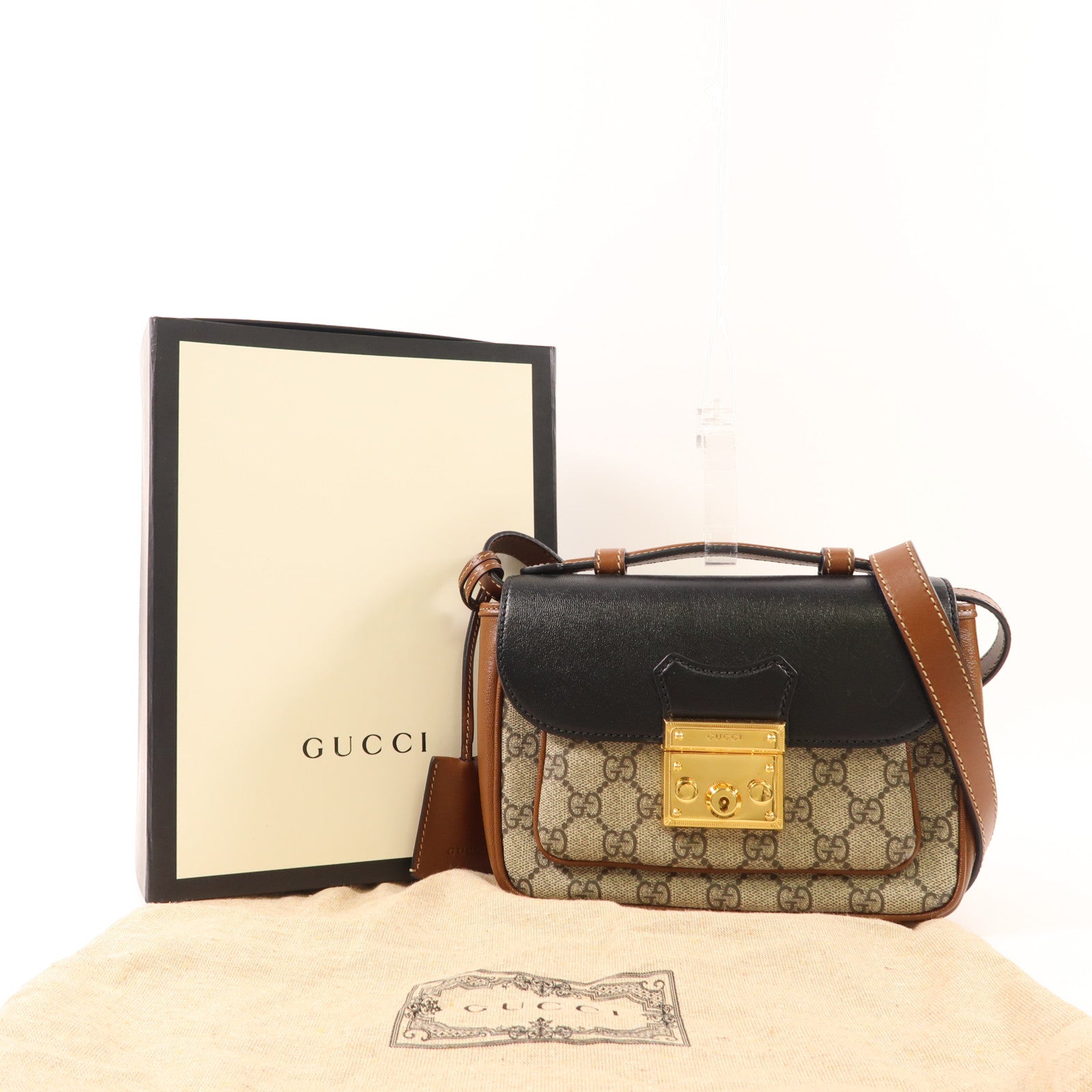 GUCCI 塗層帆布Padlock GG Supreme金扣手挽肩背兩用袋