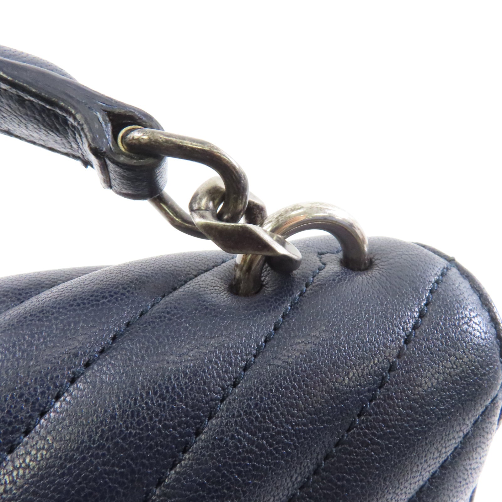SAINT LAURENT 牛皮皮革2 Way Shoulder銀扣手挽肩背兩用袋深藍色