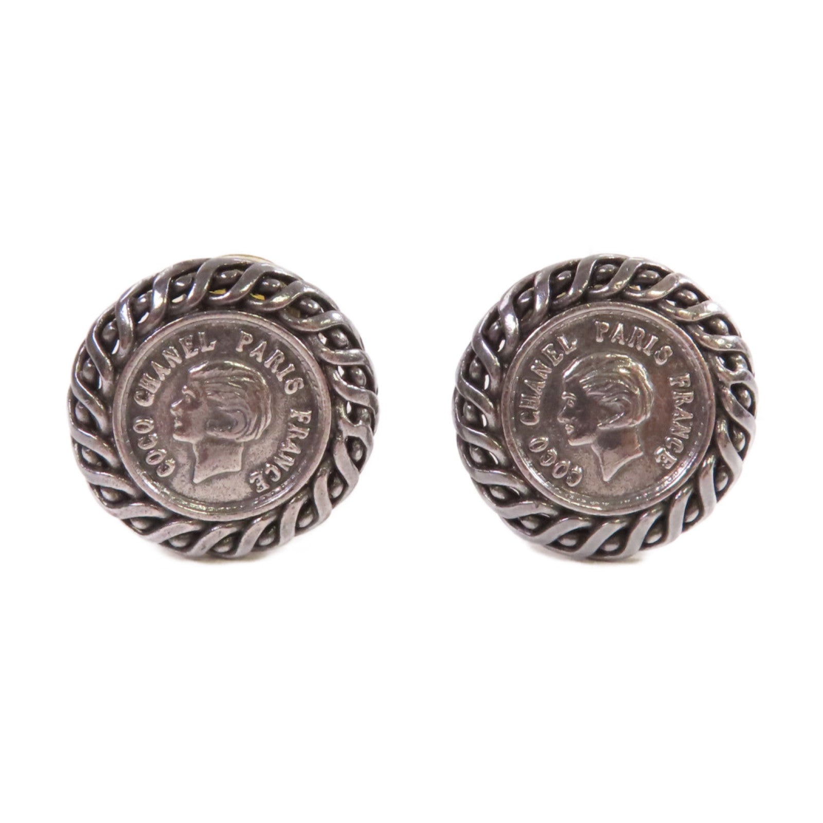 CHANEL 金屬Coco Coin Earrings耳環古銅銀色