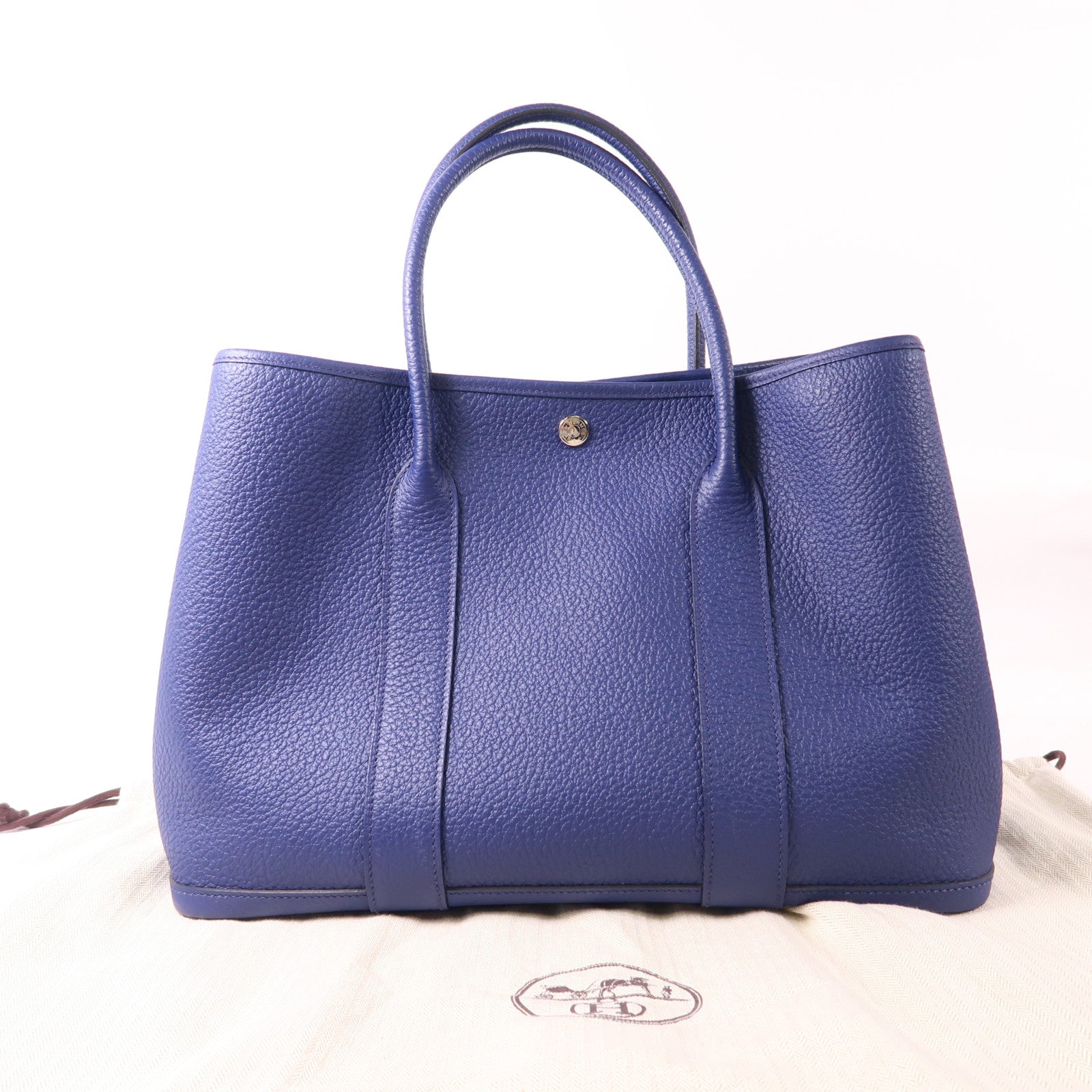 HERMES Negonda皮革Garden Party PM銀扣手挽袋/肩背袋Bleu Saphir