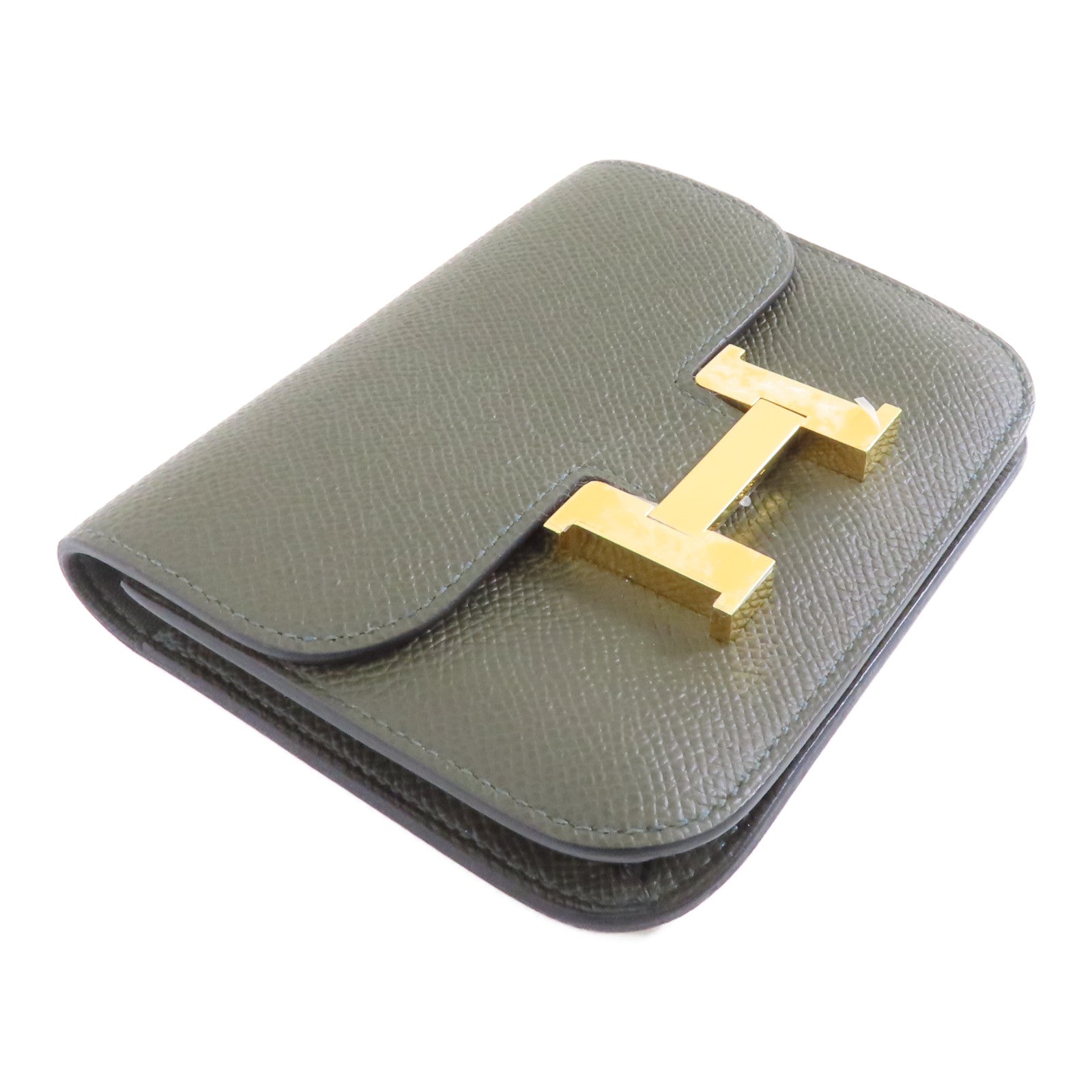 HERMES Epsom皮革Constance Slim錢包Vert Gris/深綠色