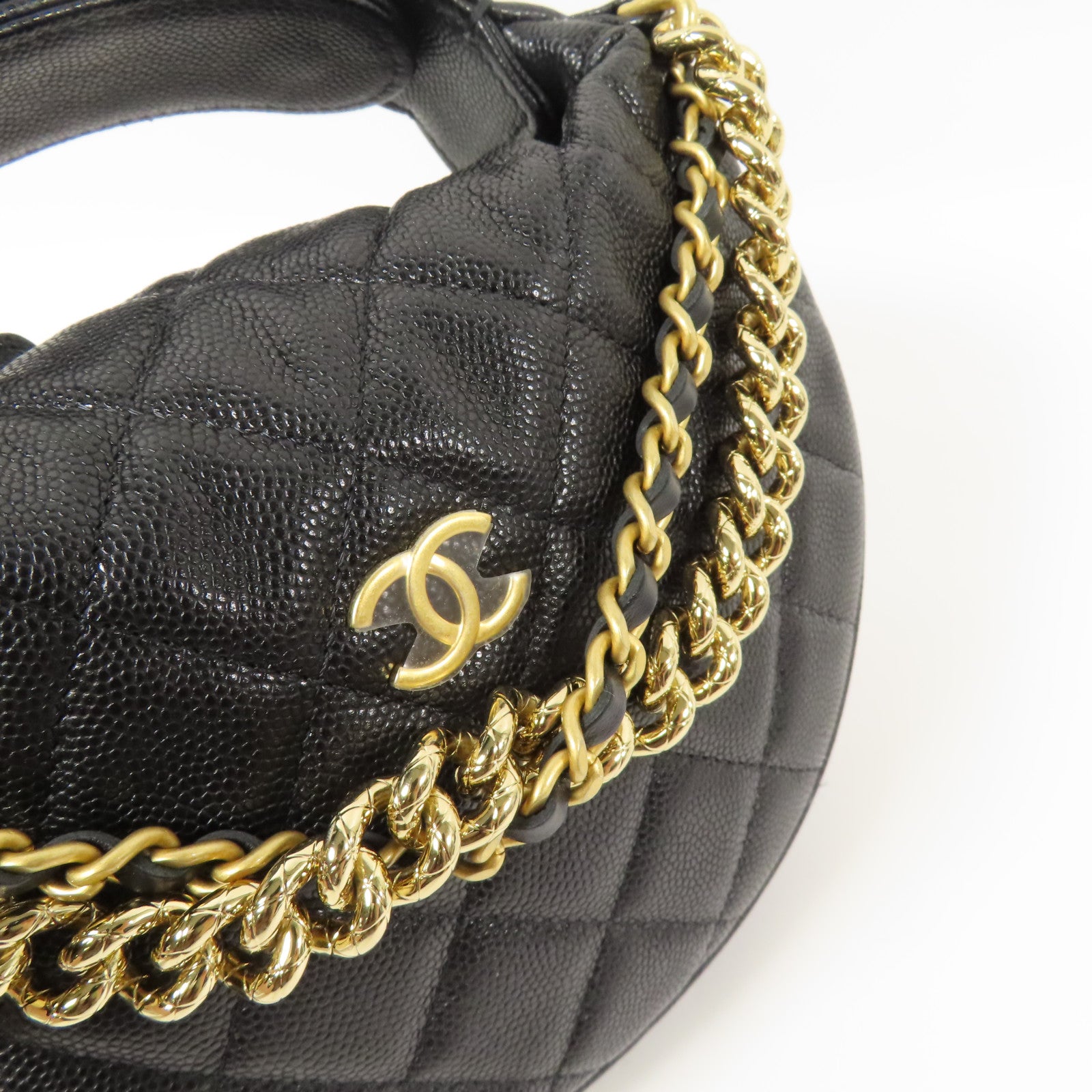 CHANEL 牛皮皮革Hobo Pouch金扣鏈帶手挽袋