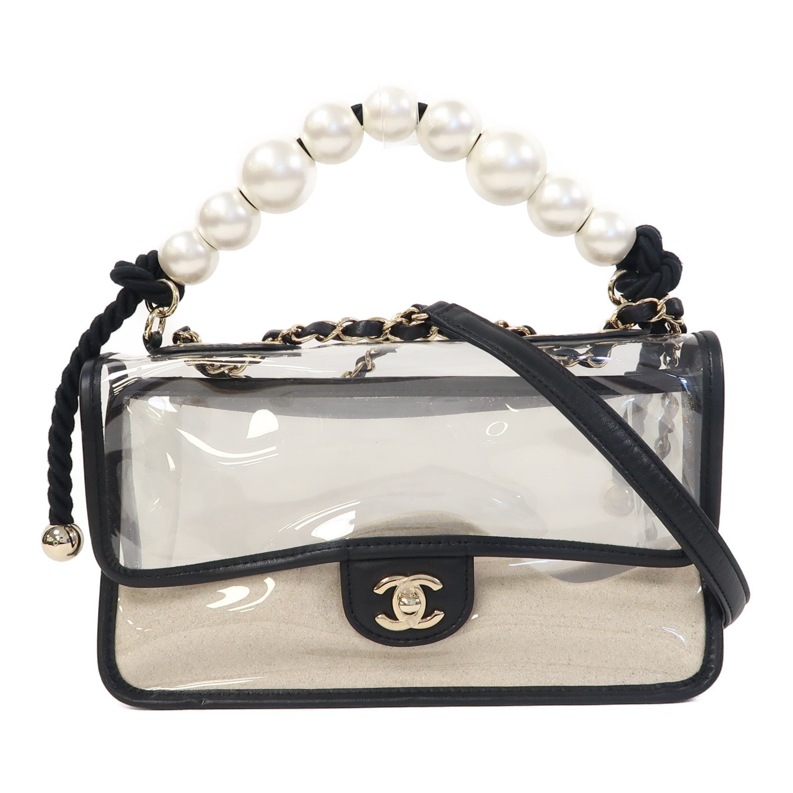 CHANEL PVC 2 Way Shoulder金扣手挽肩背兩用袋透明/黑色/白色
