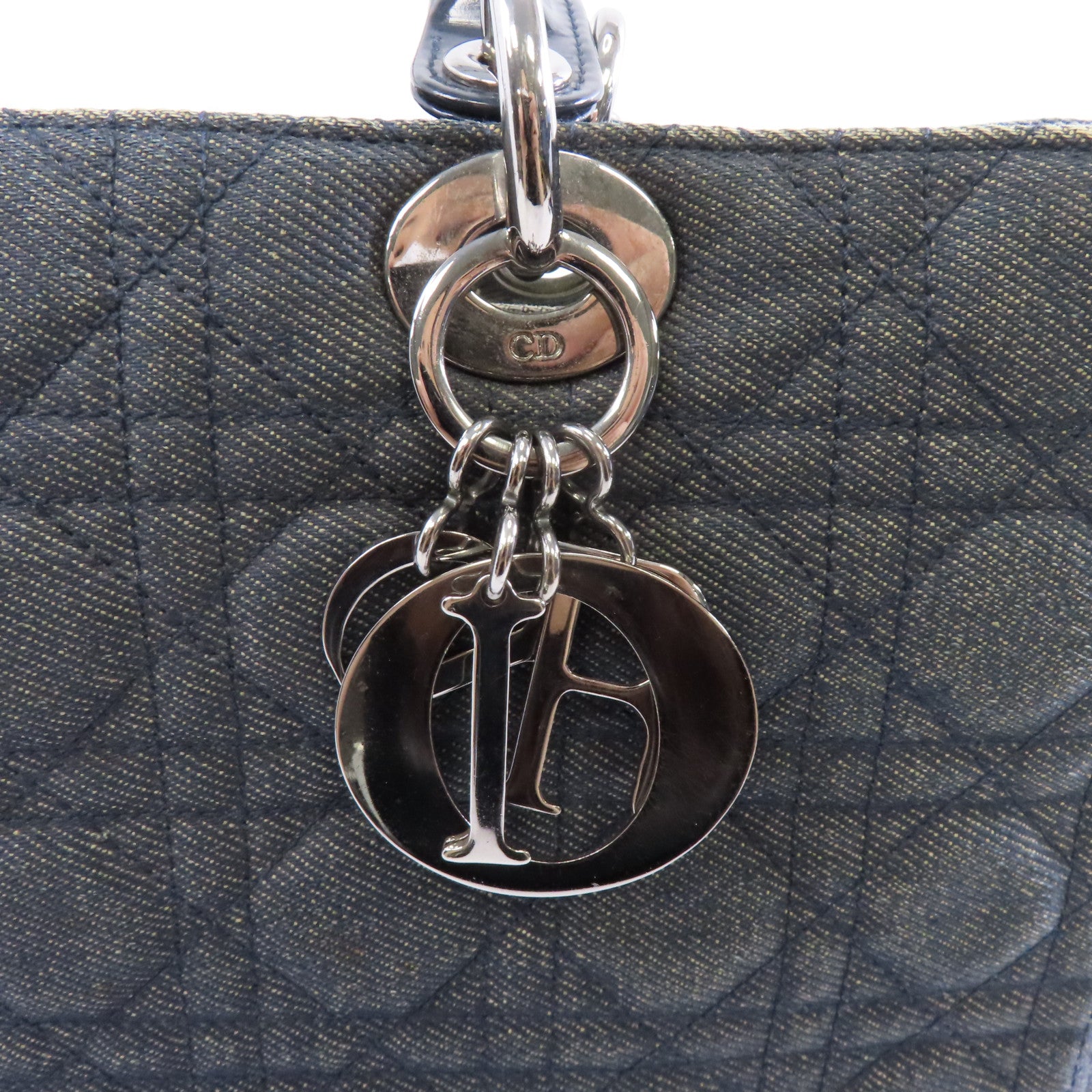 Dior 牛仔布 Lady Dior Bag銀扣手挽肩背兩用袋深藍色