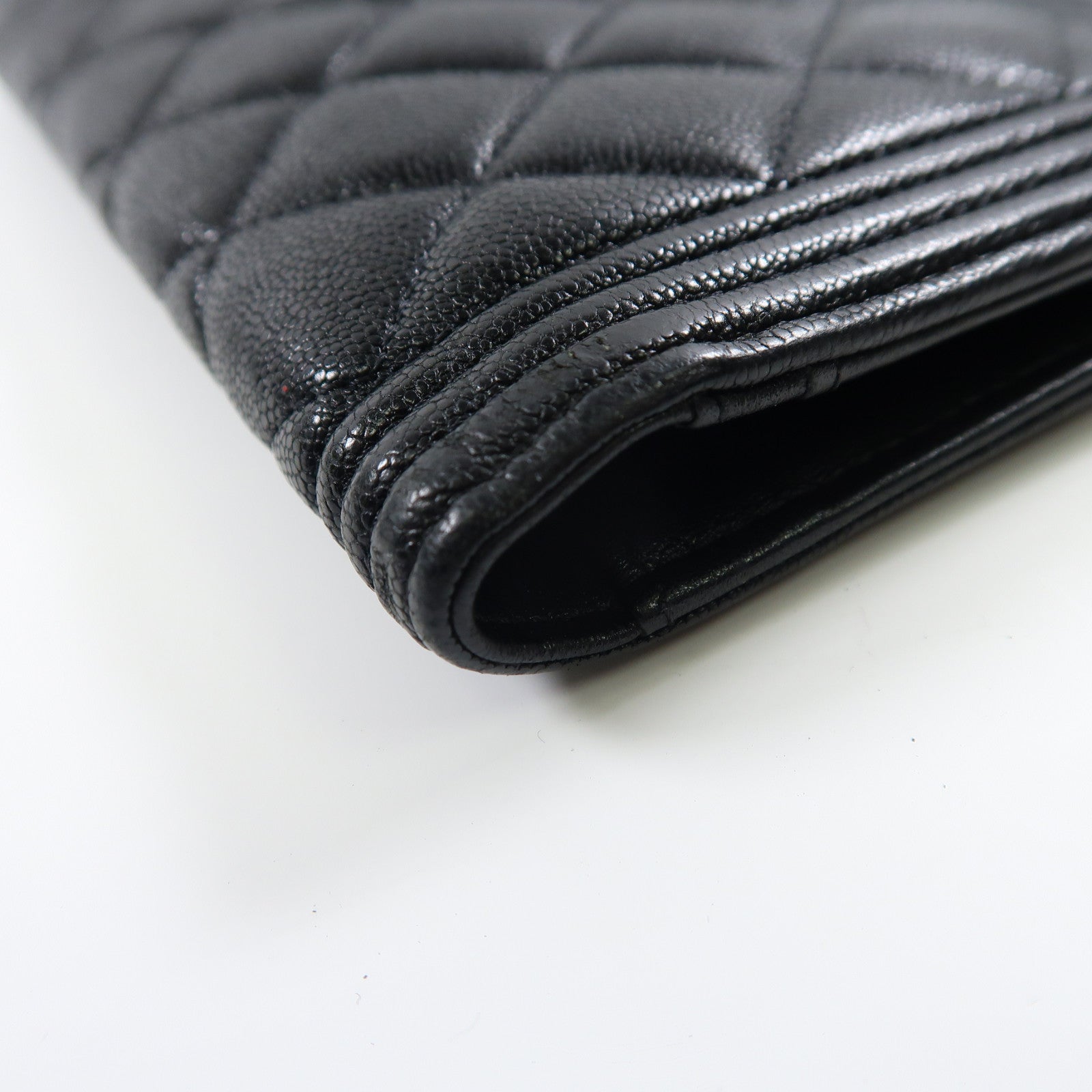 CHANEL 菱格牛皮皮革Boy Long Wallet金扣長錢包黑色