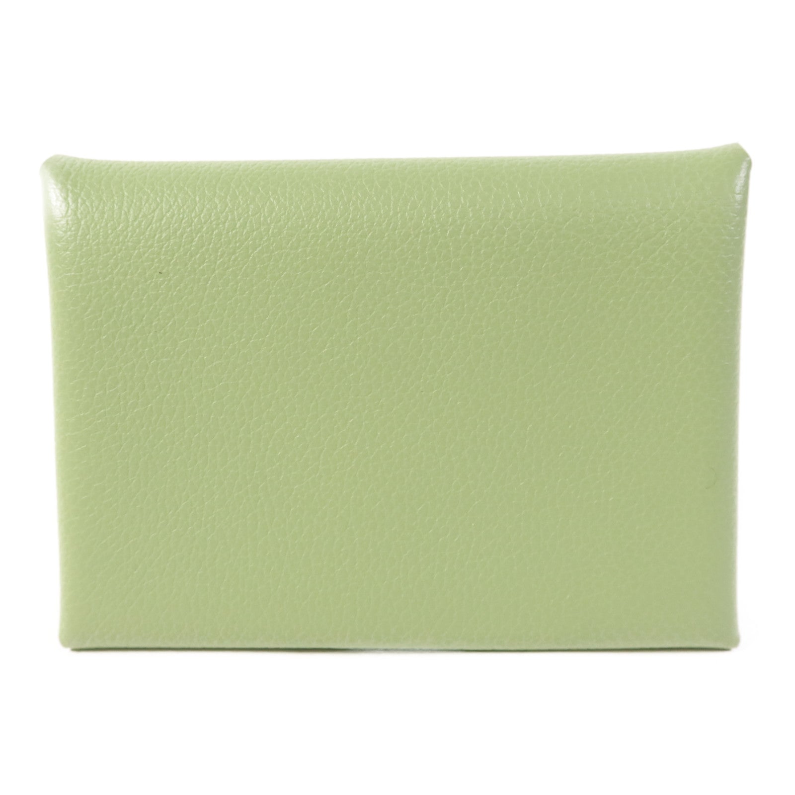 HERMES Evercolor皮革Calvi Duo銀扣卡片套Vert Criquet