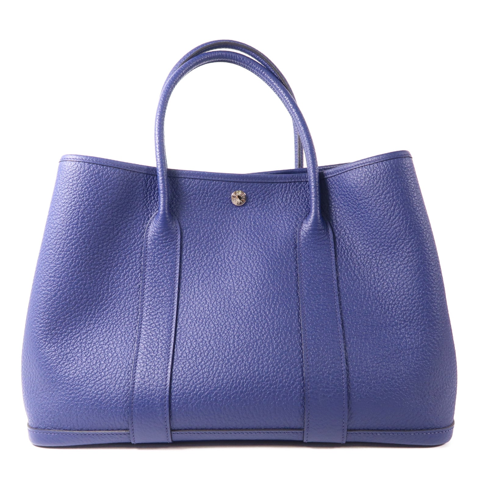 HERMES Negonda皮革Garden Party PM銀扣手挽袋/肩背袋Bleu Saphir