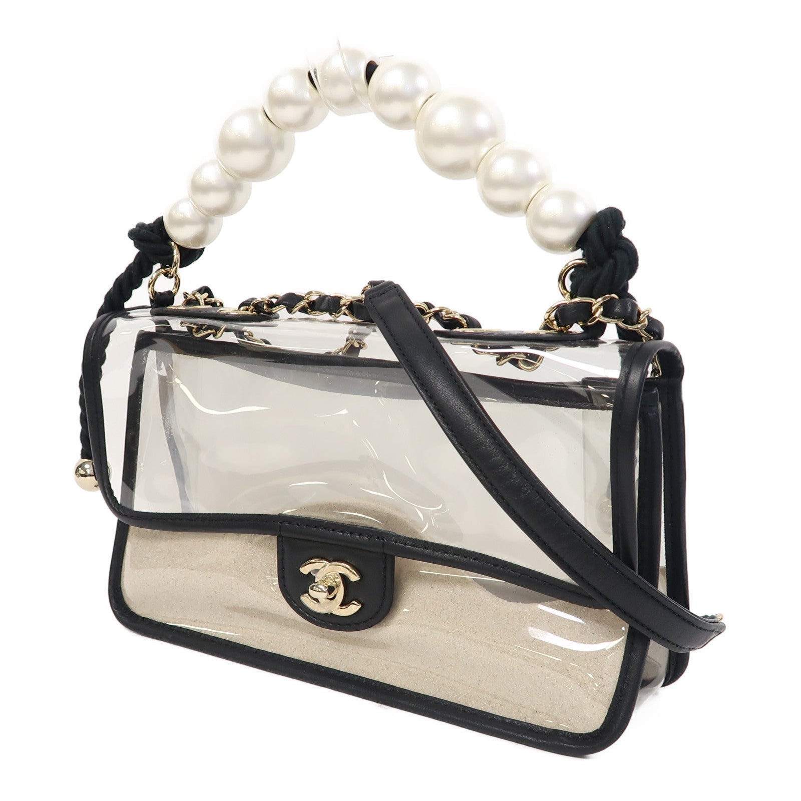CHANEL PVC 2 Way Shoulder金扣手挽肩背兩用袋透明/黑色/白色