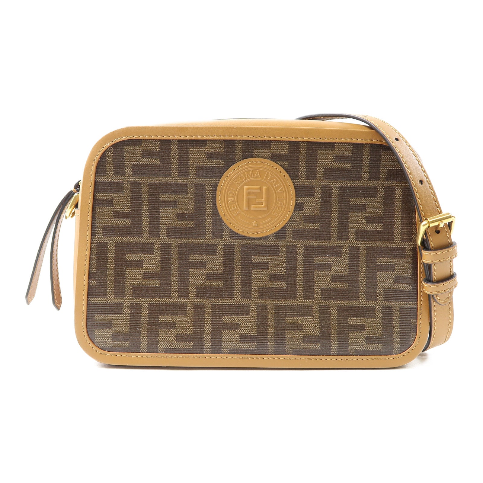 FENDI (PRICE DOWN) GHW Camera Case Shoulder Bag 8BT287 Coated Canvas Brown