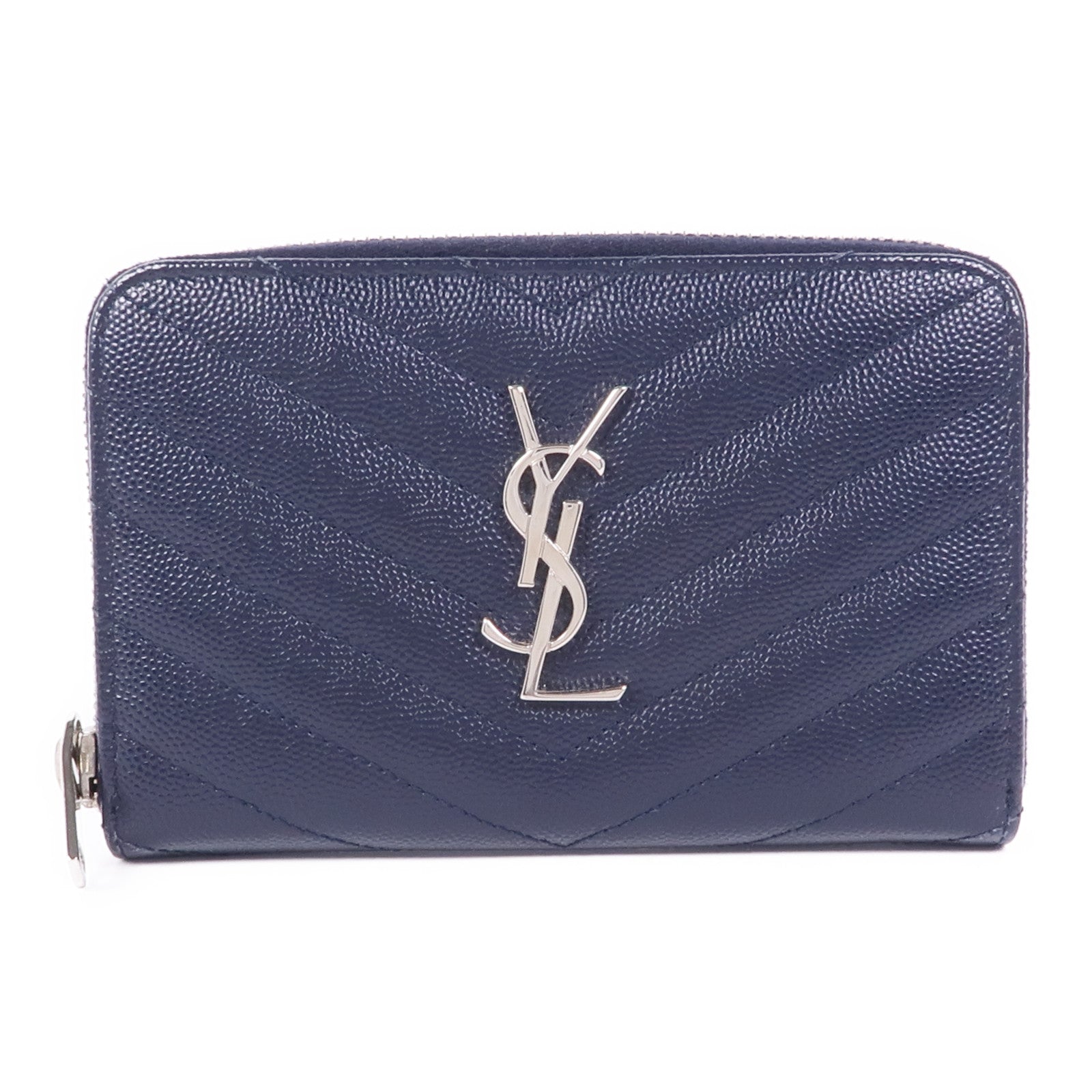 SAINT LAURENT 牛皮皮革Zipper Wallet銀扣長錢包
