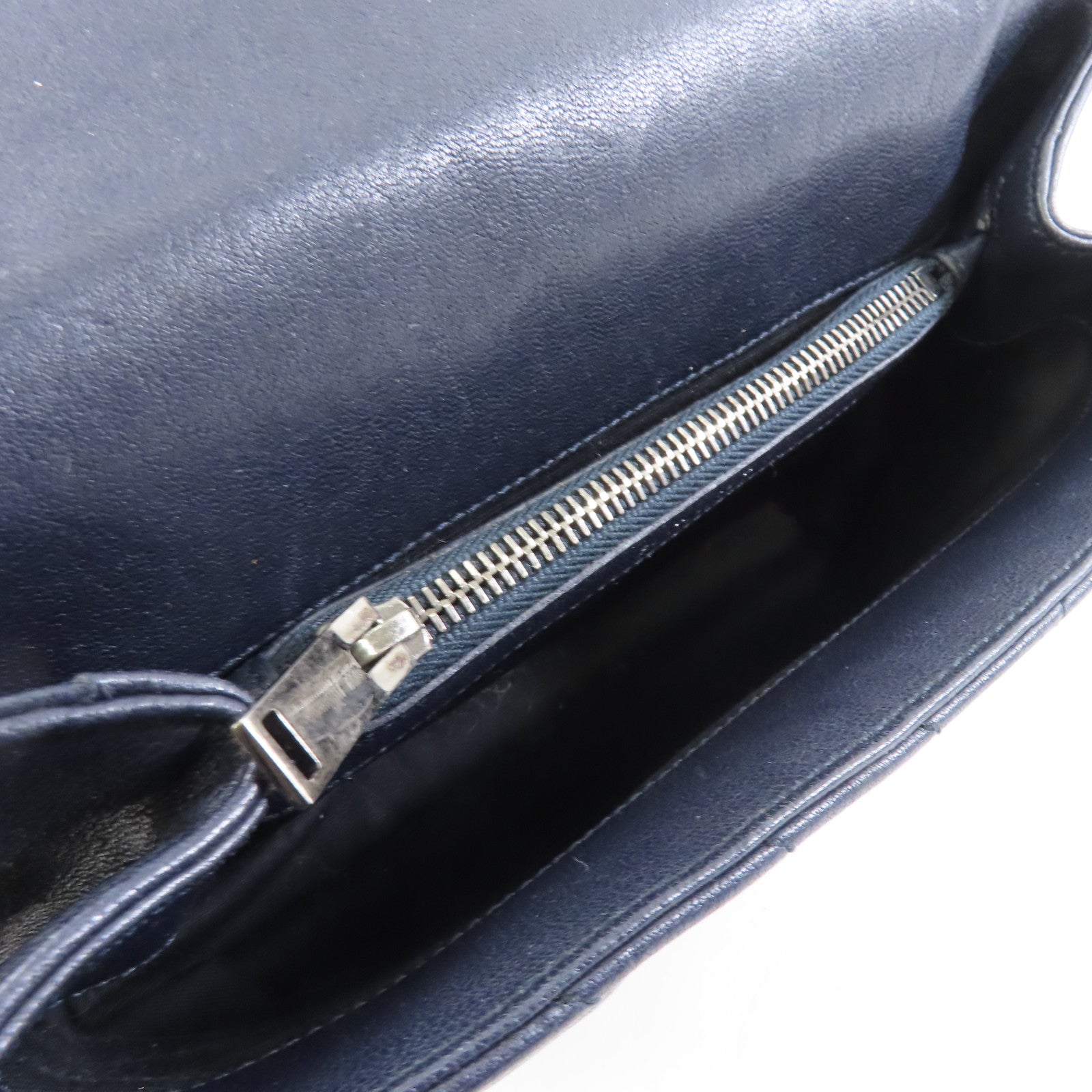 SAINT LAURENT 牛皮皮革2 Way Shoulder銀扣手挽肩背兩用袋深藍色