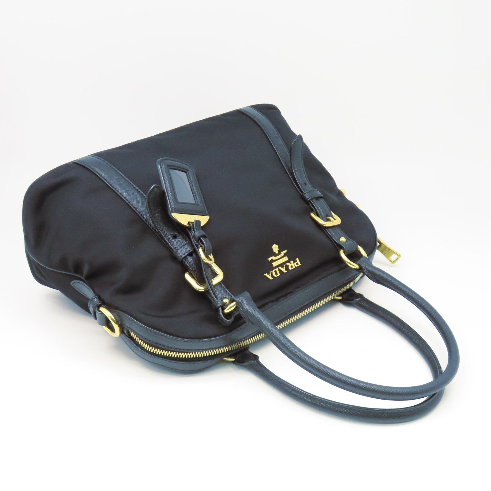 PRADA 【激減優惠】尼龍/Saffiano皮革Shoulder Bag金扣肩背袋黑色
