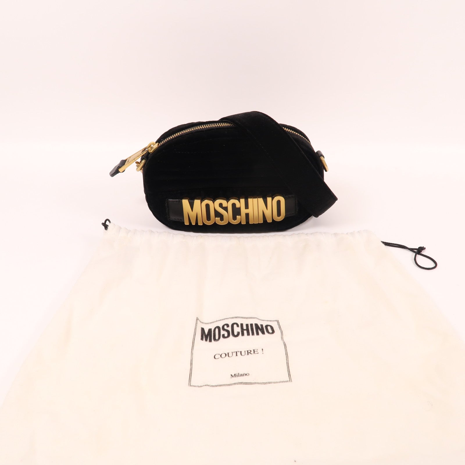 MOSCHINO 絨布Waist Bag金扣腰包黑色