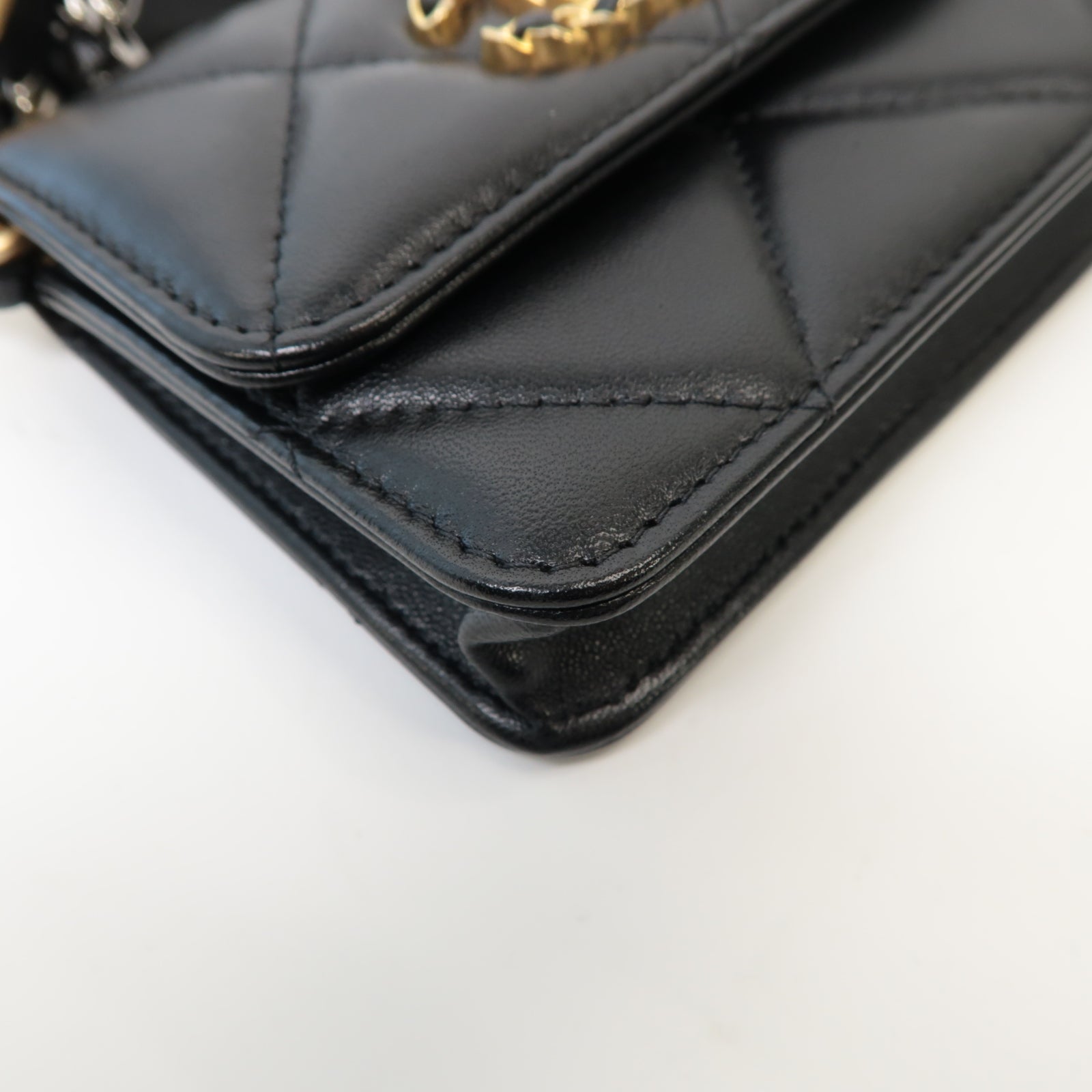 CHANEL 【激減優惠】菱格羊皮皮革Chain Shoulder金扣/銀扣鏈帶肩背袋黑色