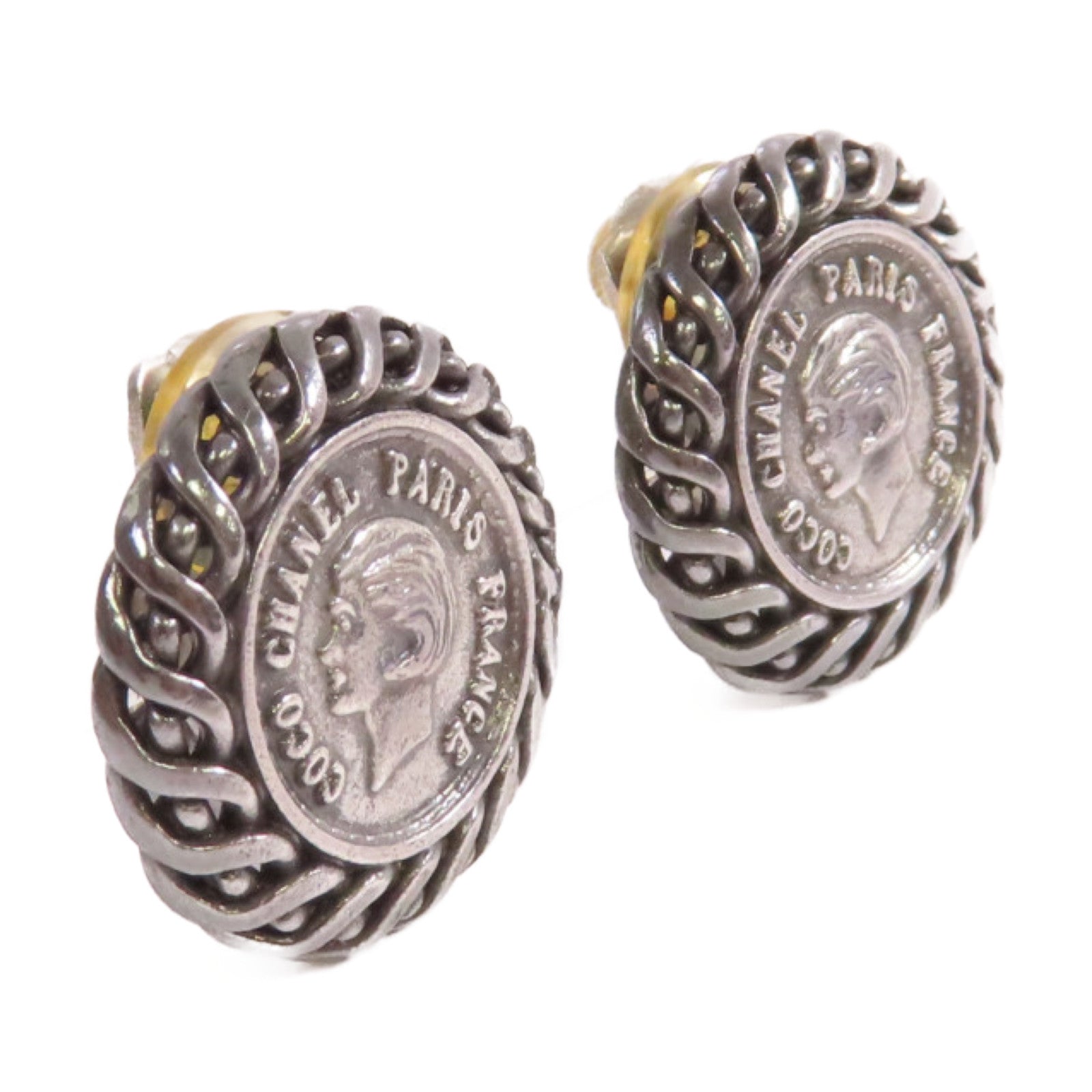 CHANEL 金屬Coco Coin Earrings耳環古銅銀色