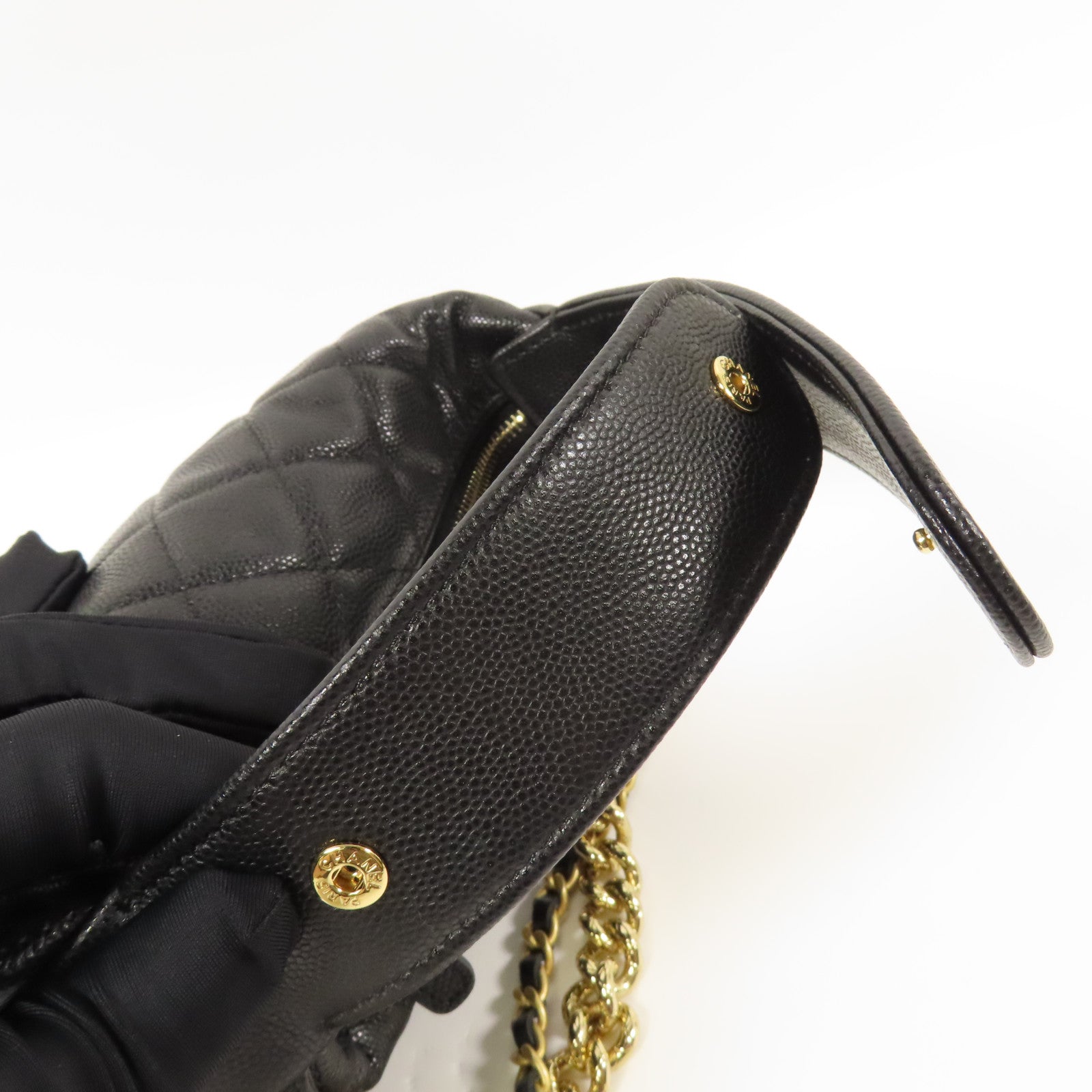 CHANEL 牛皮皮革Hobo Pouch金扣鏈帶手挽袋