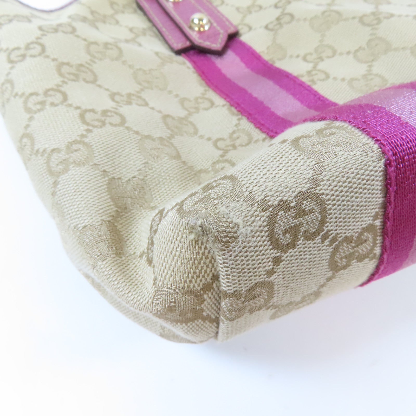 GUCCI 帆布銀扣手挽袋粉紅色/啡色
