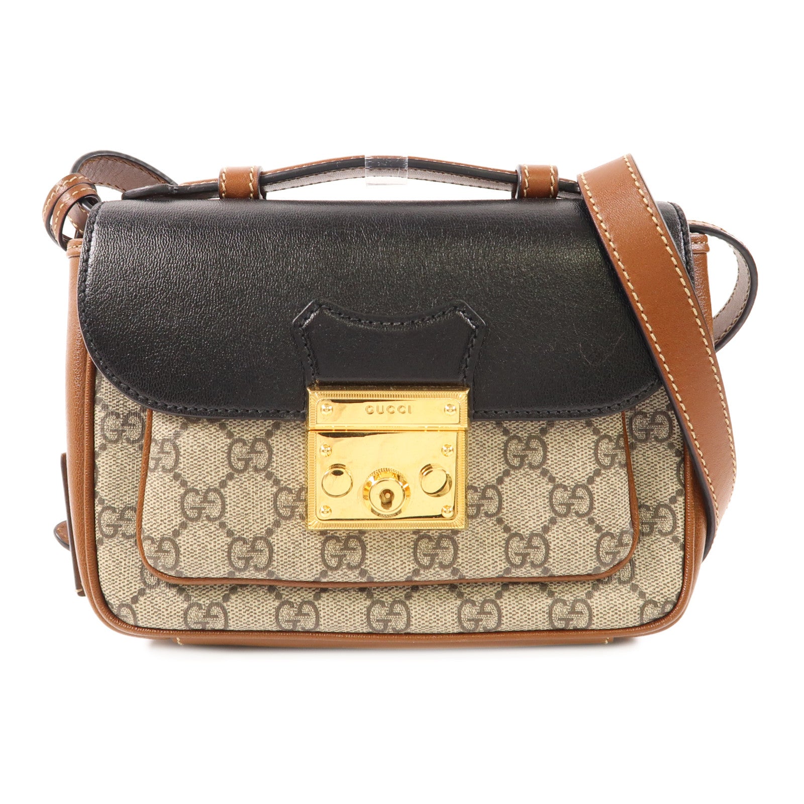 GUCCI 塗層帆布Padlock GG Supreme金扣手挽肩背兩用袋