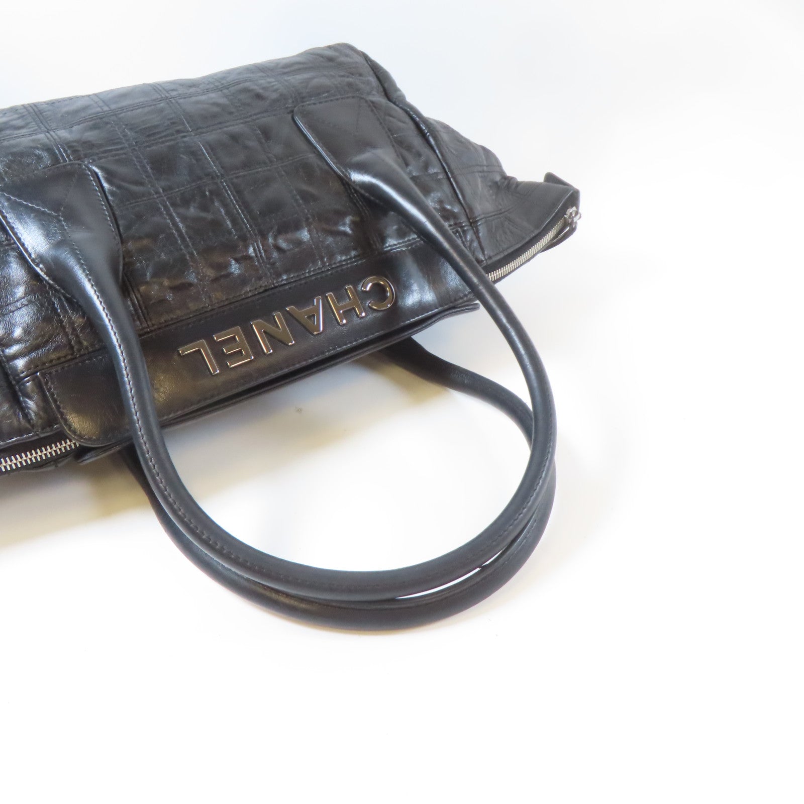 CHANEL 【激減優惠】牛皮皮革Tote Bag銀扣手挽袋黑色