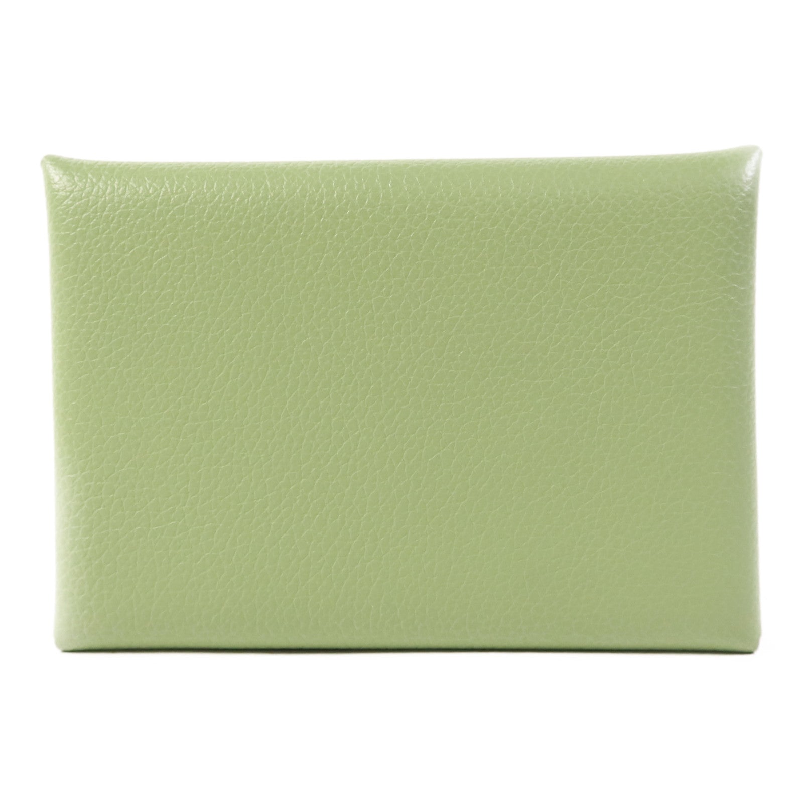 HERMES Evercolor皮革Calvi Duo銀扣卡片套Vert Criquet