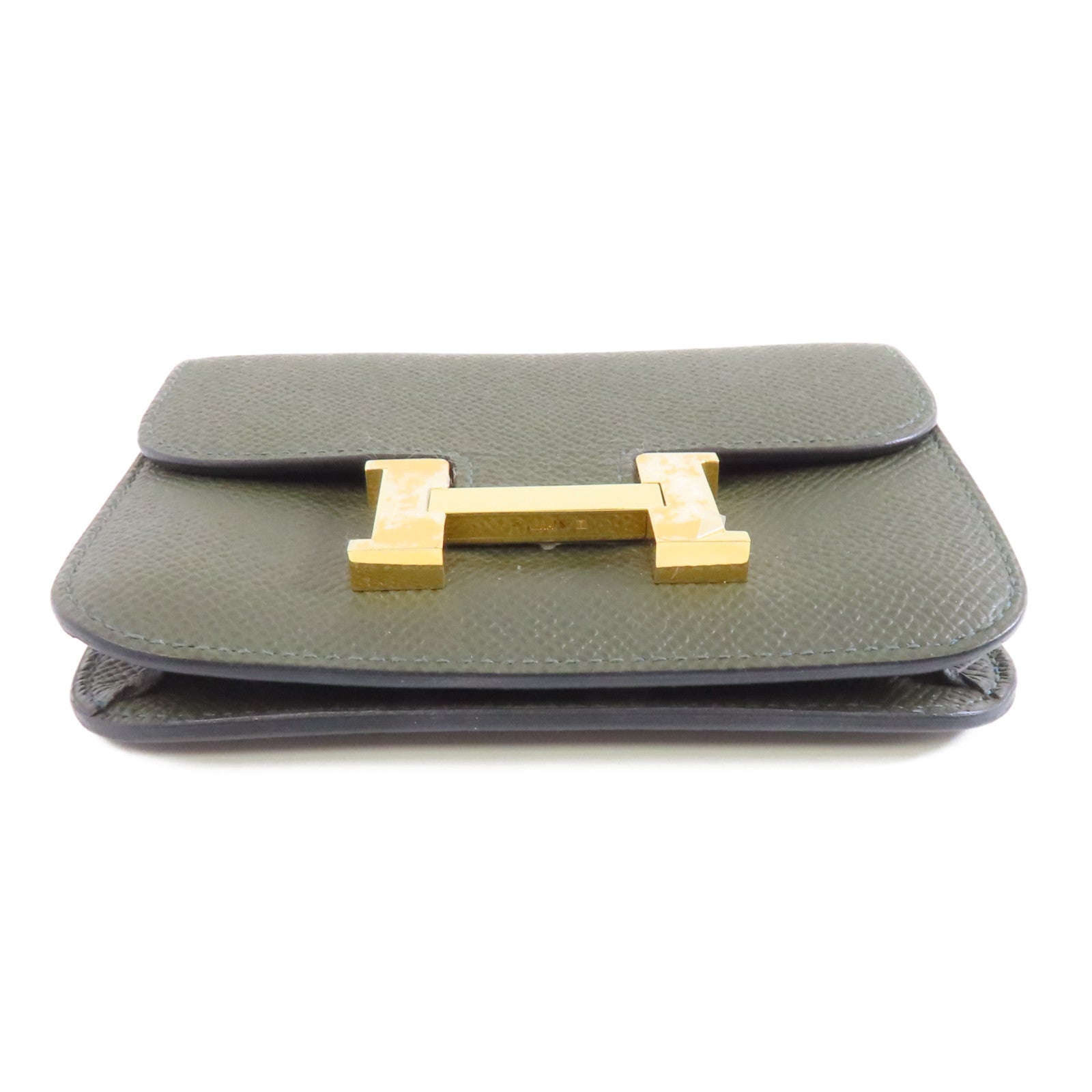 HERMES Epsom皮革Constance Slim錢包Vert Gris/深綠色
