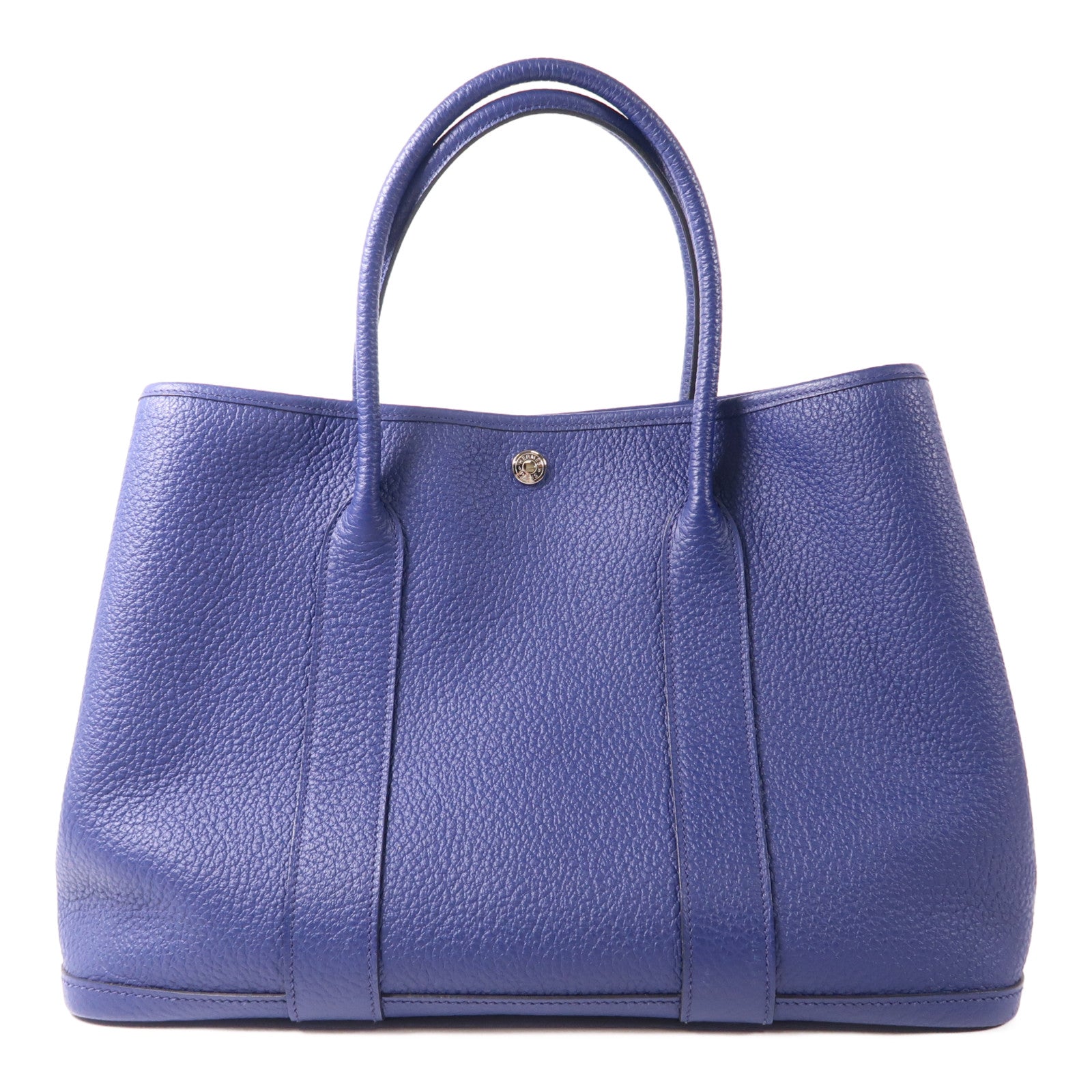 HERMES Negonda皮革Garden Party PM銀扣手挽袋/肩背袋Bleu Saphir
