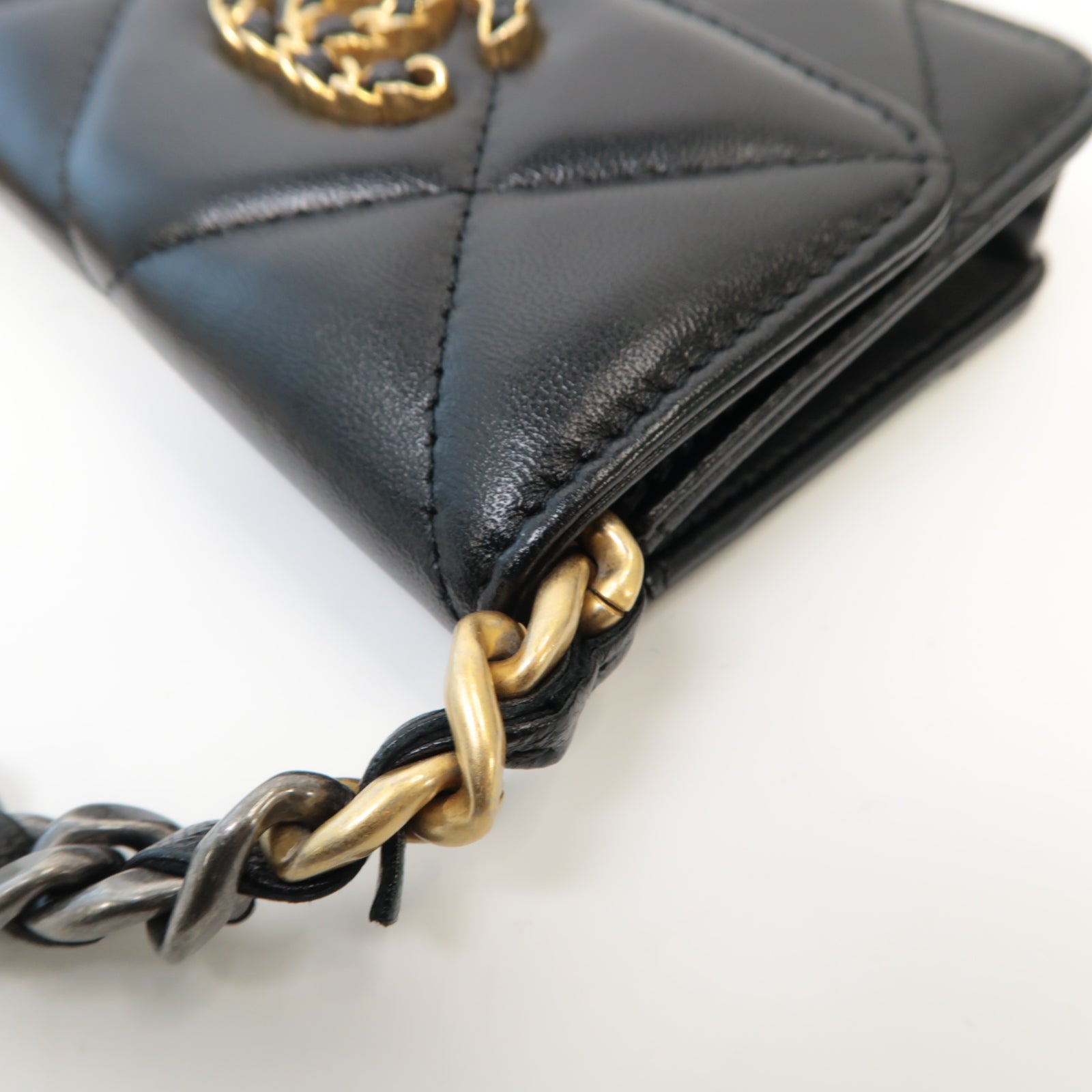 CHANEL 【激減優惠】菱格羊皮皮革Chain Shoulder金扣/銀扣鏈帶肩背袋黑色