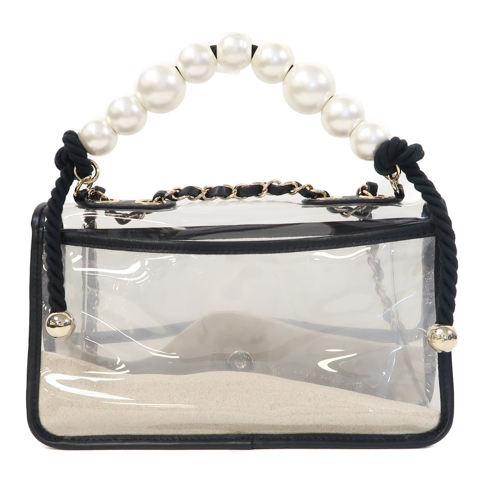 CHANEL PVC 2 Way Shoulder金扣手挽肩背兩用袋透明/黑色/白色