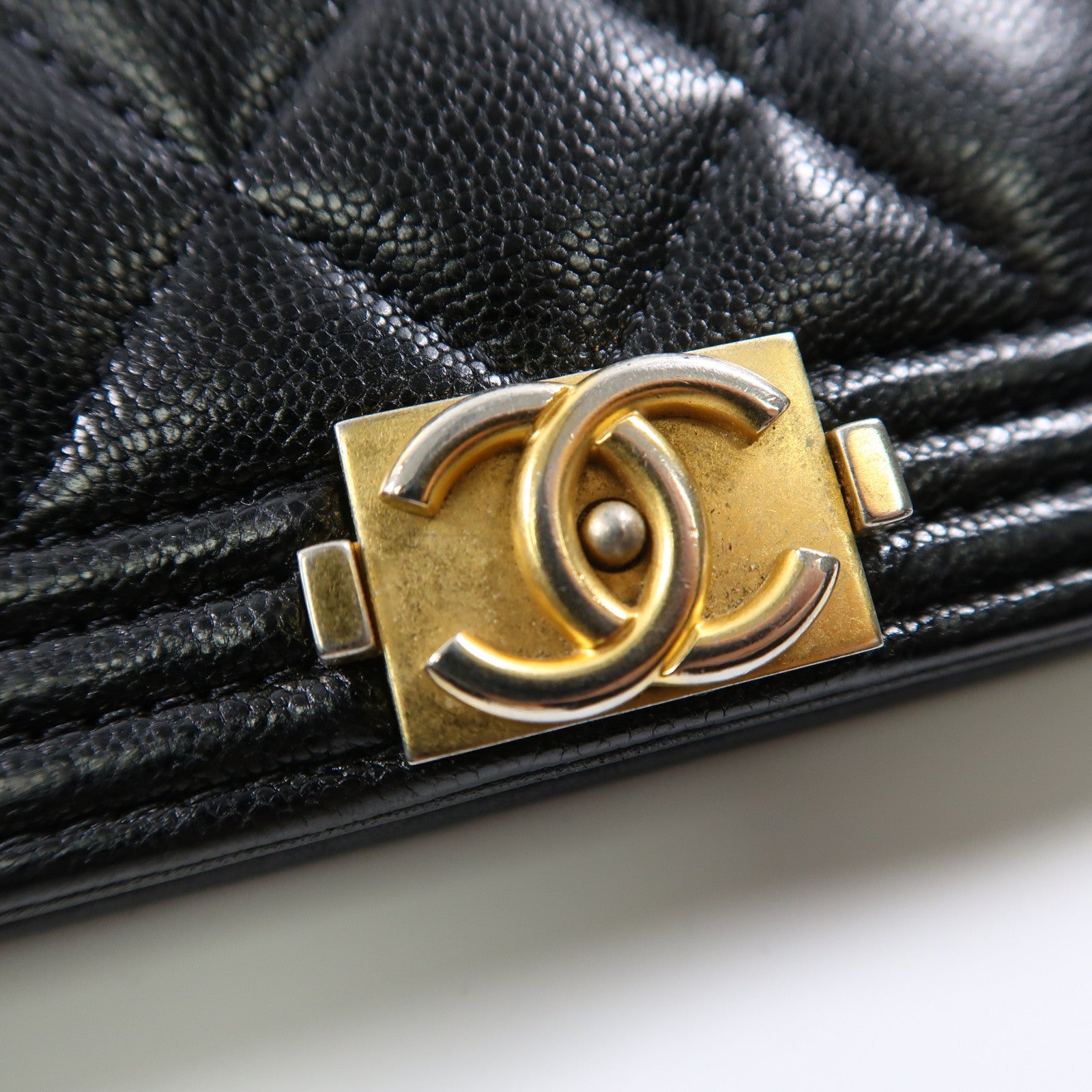 CHANEL 菱格牛皮皮革Boy Long Wallet金扣長錢包黑色
