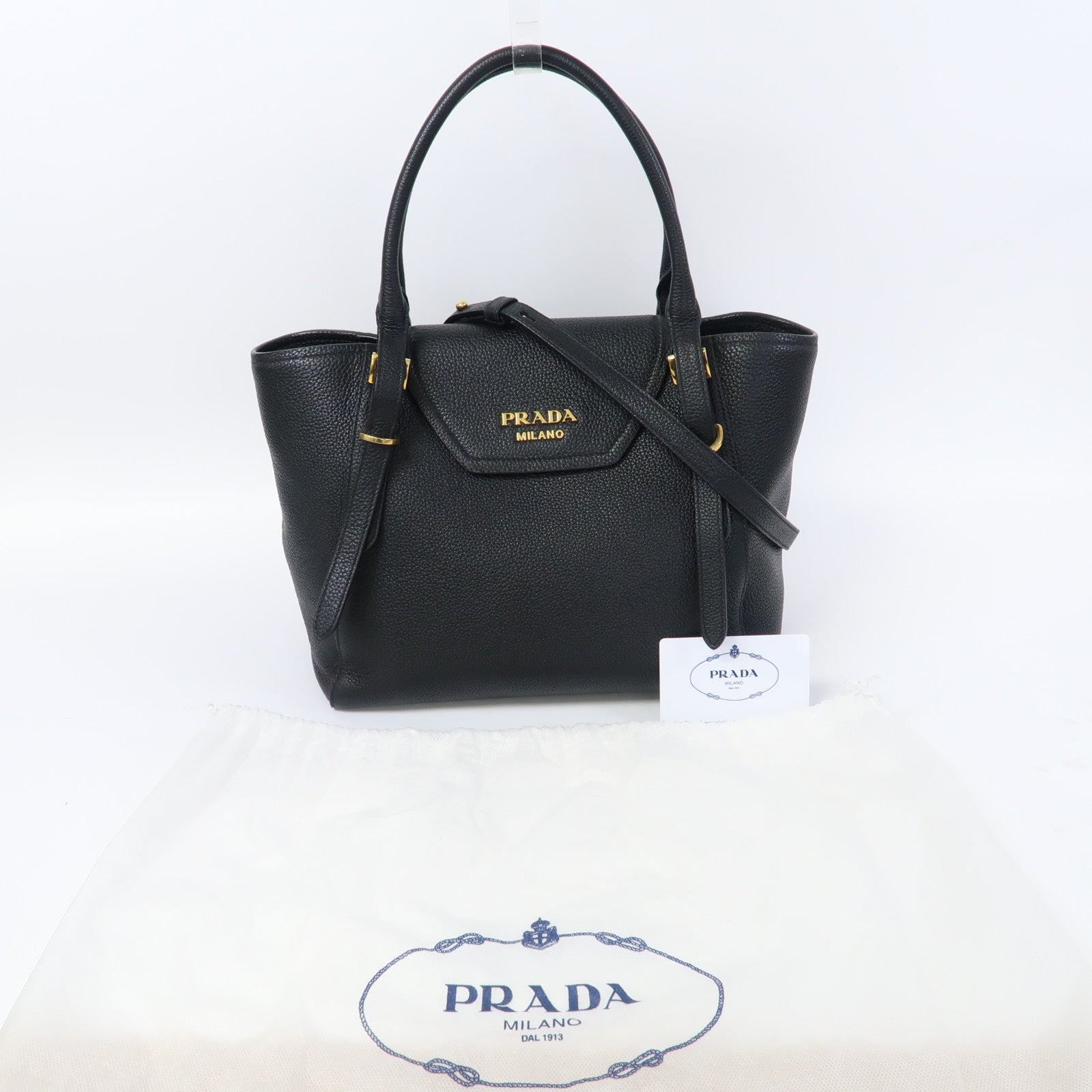 PRADA 牛皮皮革2 Way Shoulder Bag金扣手挽肩背兩用袋黑色