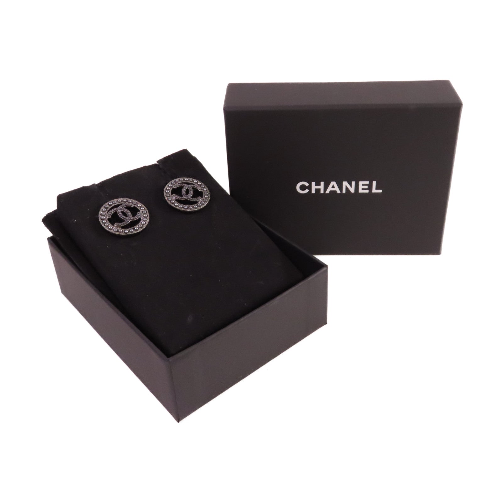 CHANEL 金屬/仿珍珠CC Earrings耳環黑色