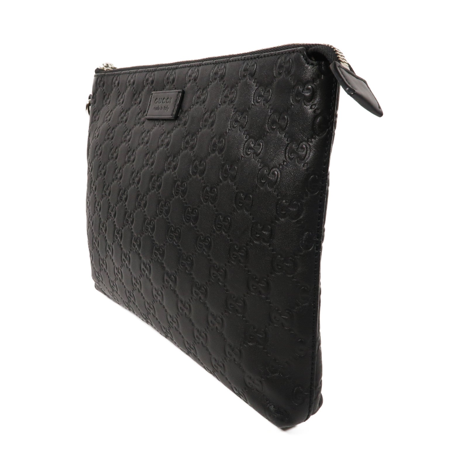 GUCCI 【激減優惠】牛皮皮革Guccissima Clutch Second Bag銀扣手拿包黑色