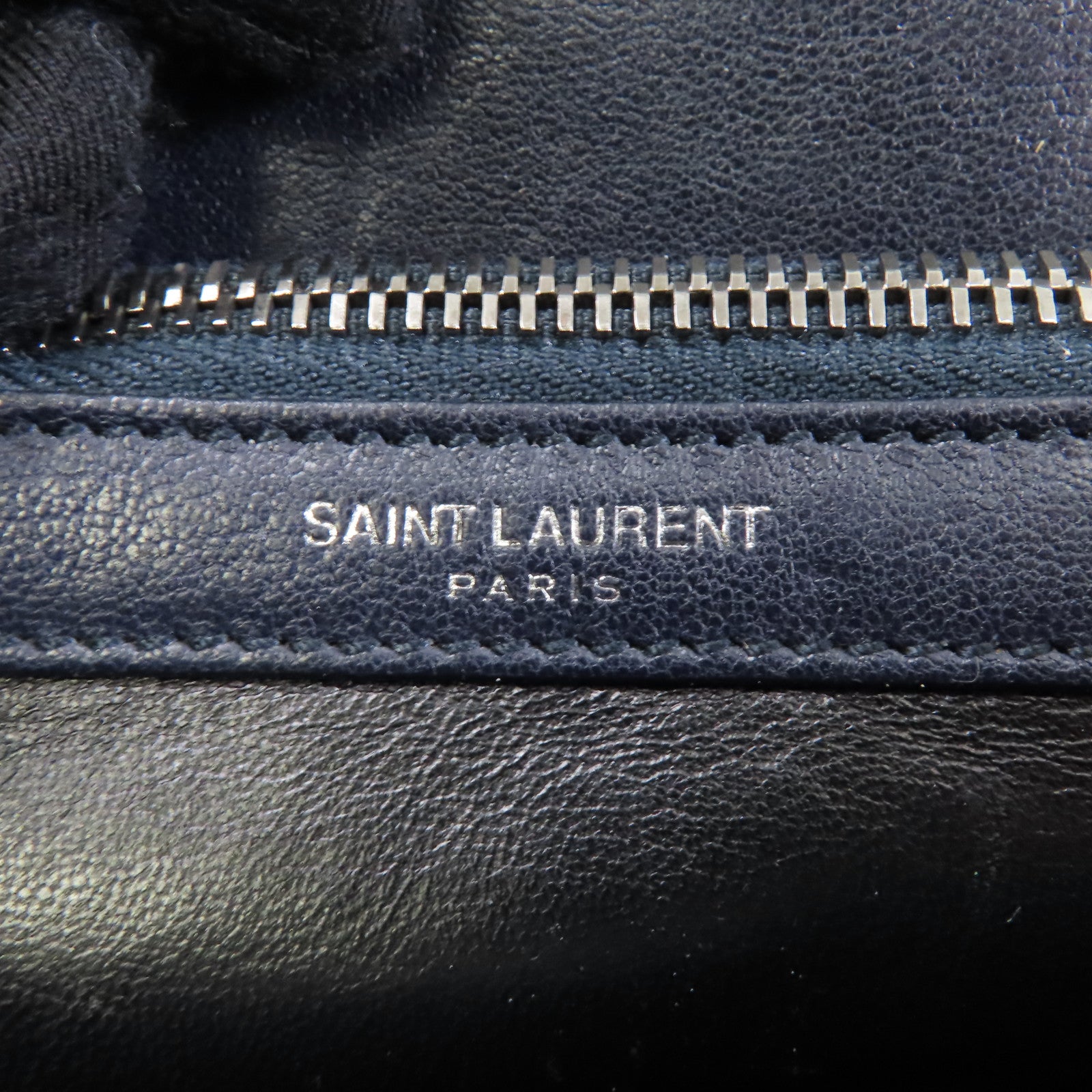 SAINT LAURENT 牛皮皮革2 Way Shoulder銀扣手挽肩背兩用袋深藍色