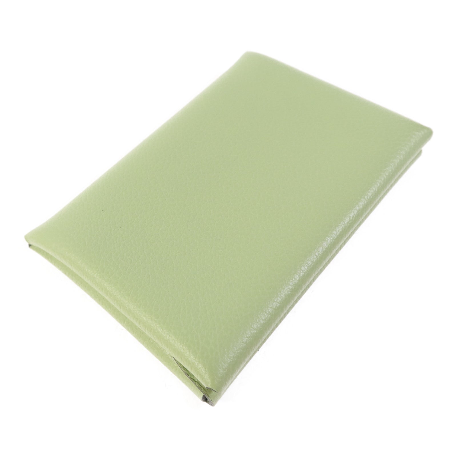 HERMES Evercolor皮革Calvi Duo銀扣卡片套Vert Criquet