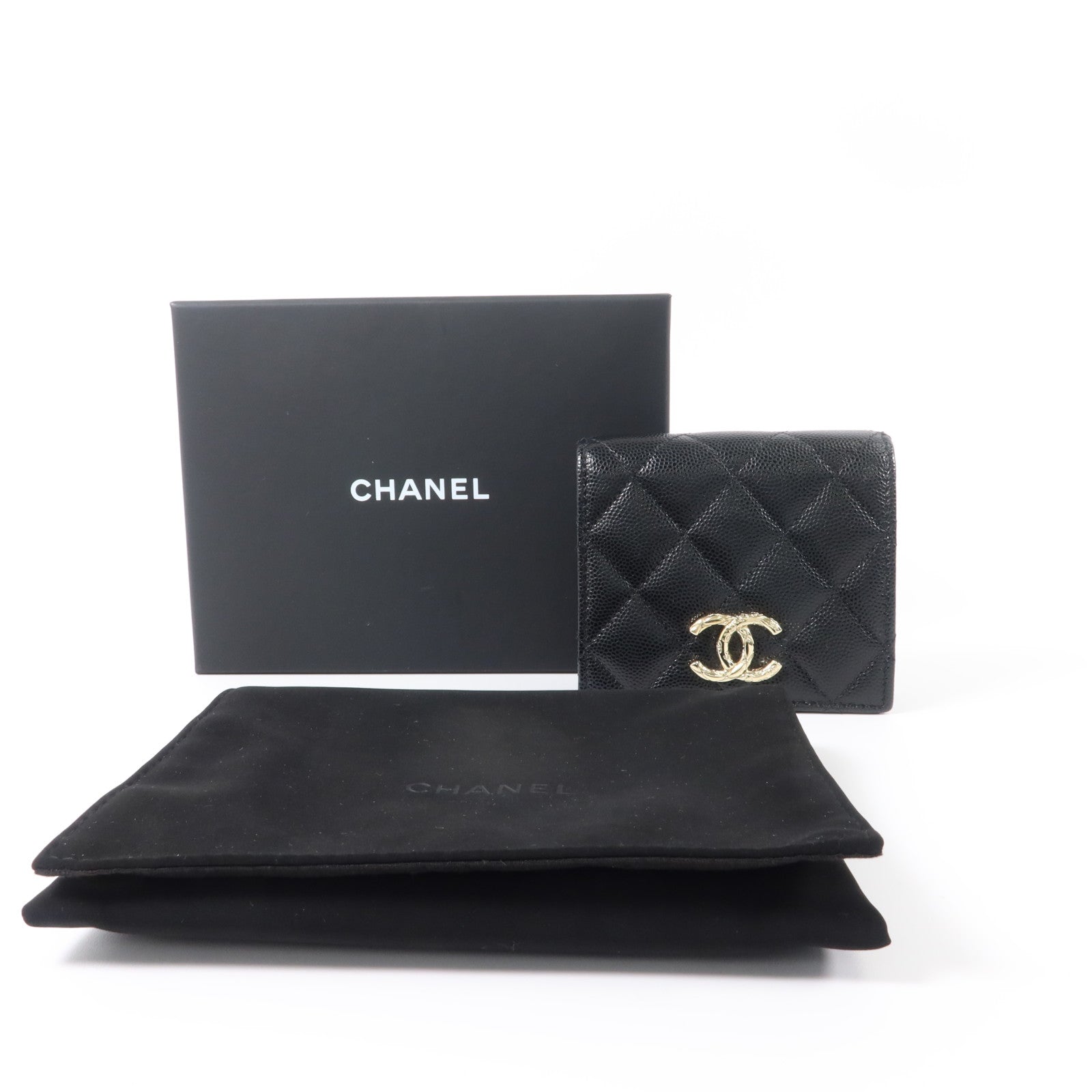 CHANEL 牛皮皮革Bifold Wallet金扣錢包