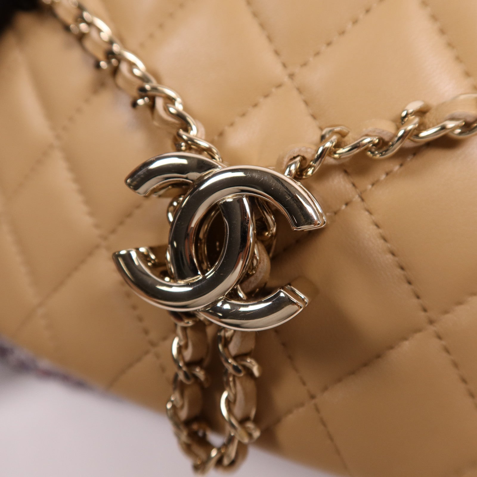 CHANEL 斜紋軟呢/羊皮皮革Chain Shoulder Bag金扣鏈帶肩背袋