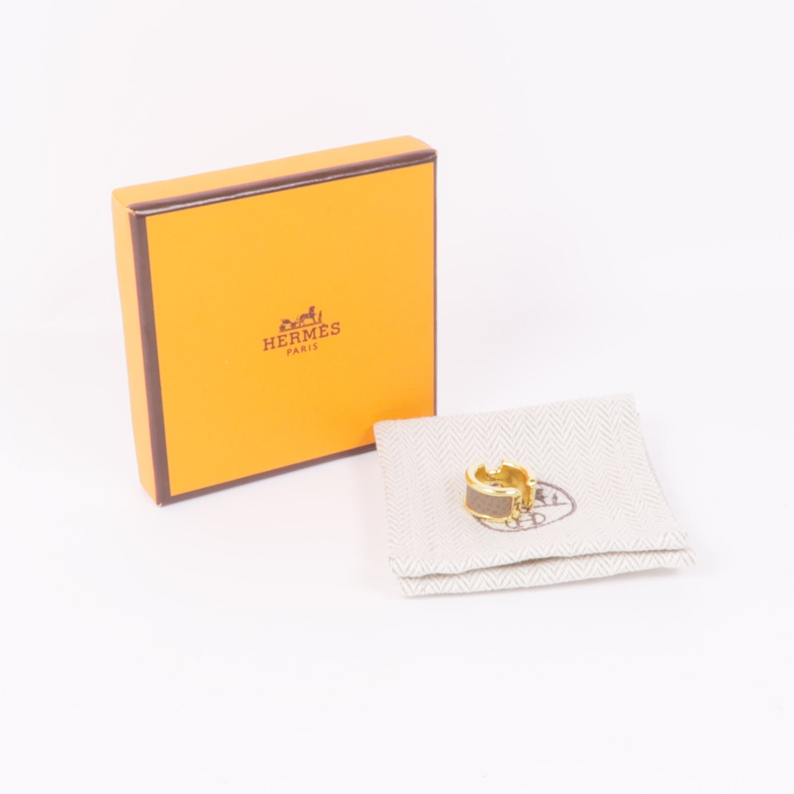 HERMES 金屬/牛皮皮革Olympe Ear Cuff耳夾Etoupe