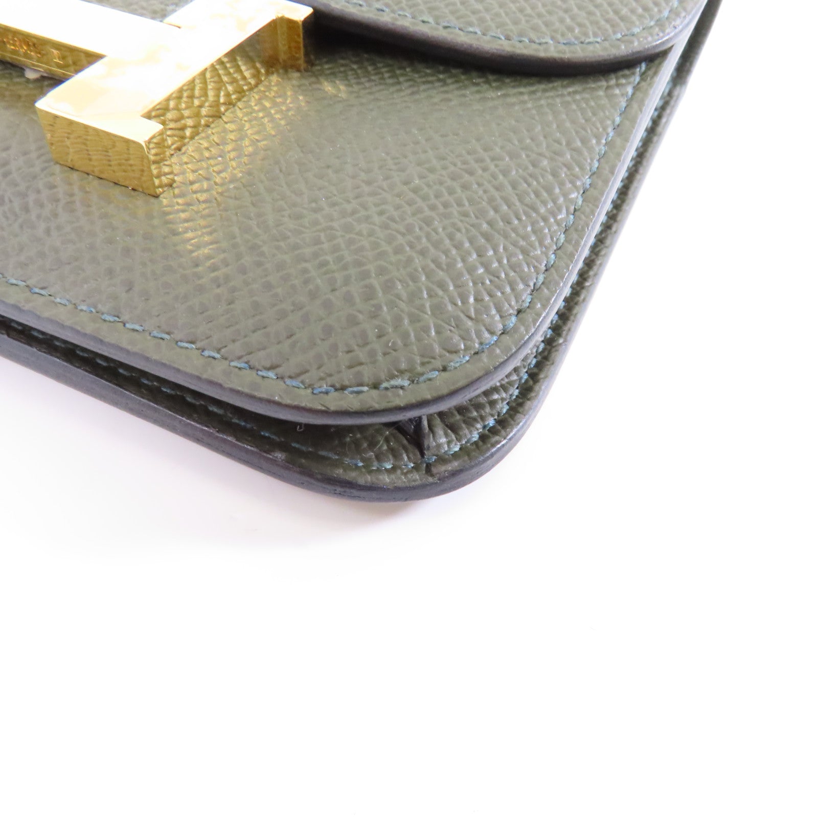 HERMES Epsom皮革Constance Slim錢包Vert Gris/深綠色