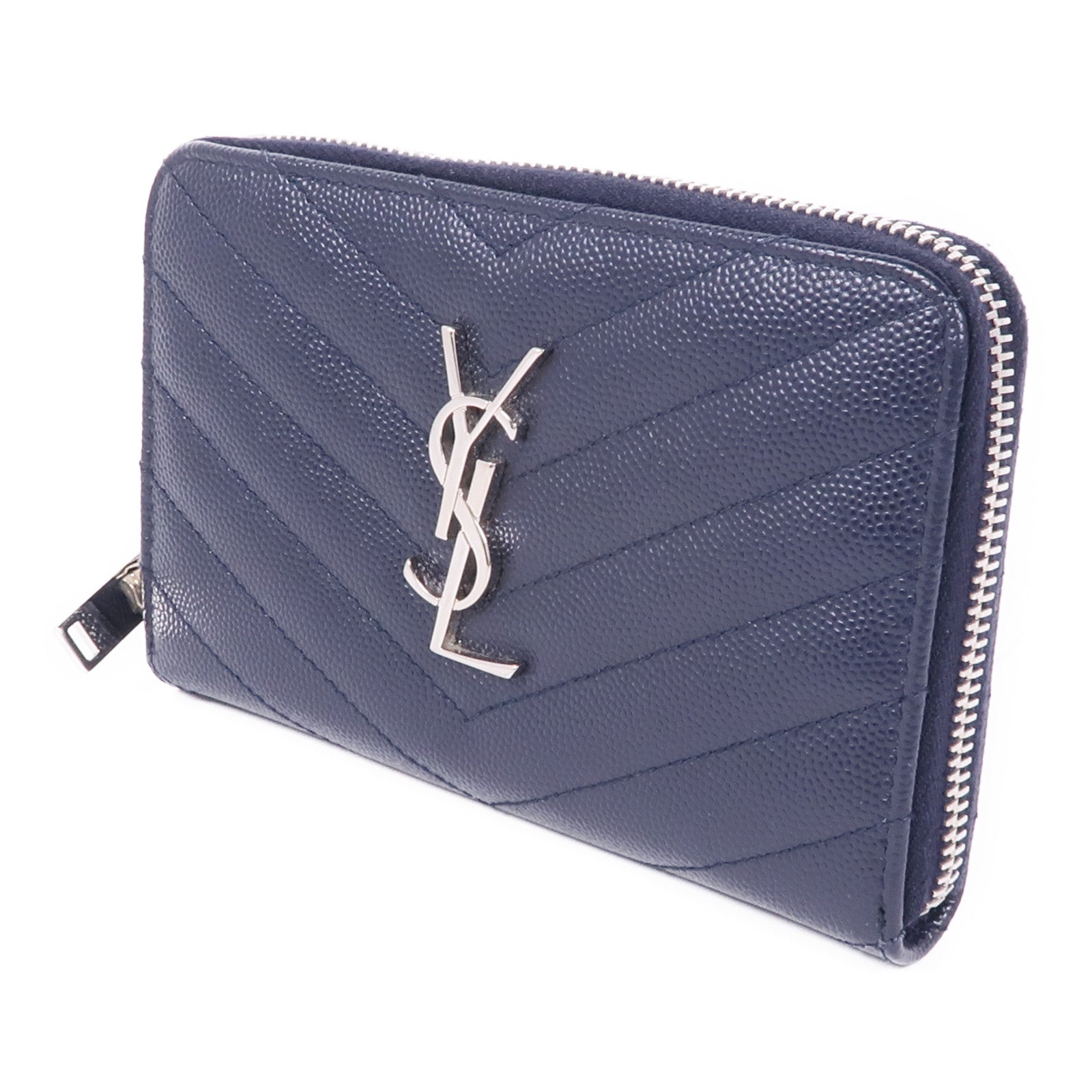 SAINT LAURENT 牛皮皮革Zipper Wallet銀扣長錢包